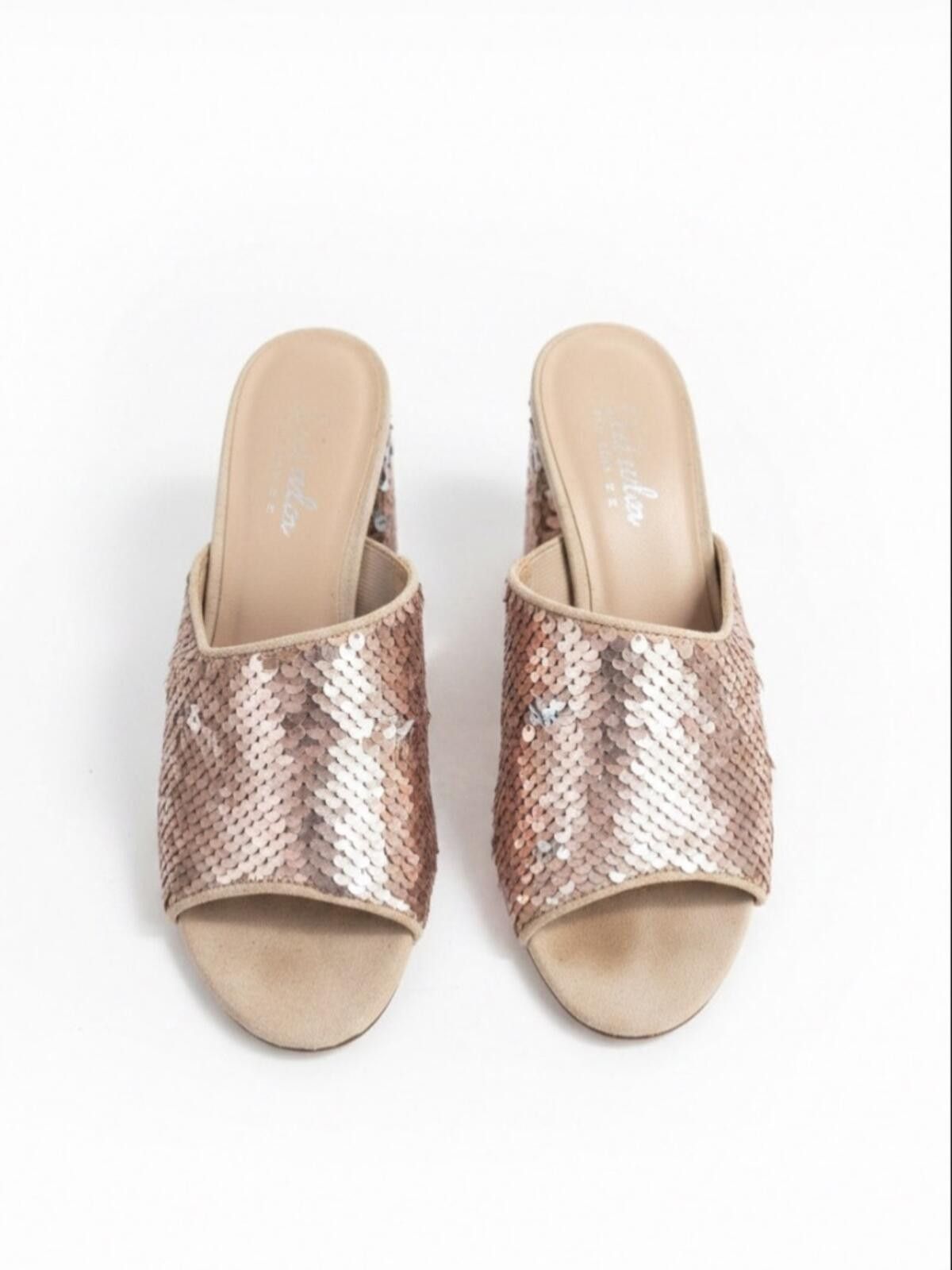 Other Charles by Charles David Rose Gold Sequin Slide Mules Size US 6 / IT 36 - 1 Thumbnail