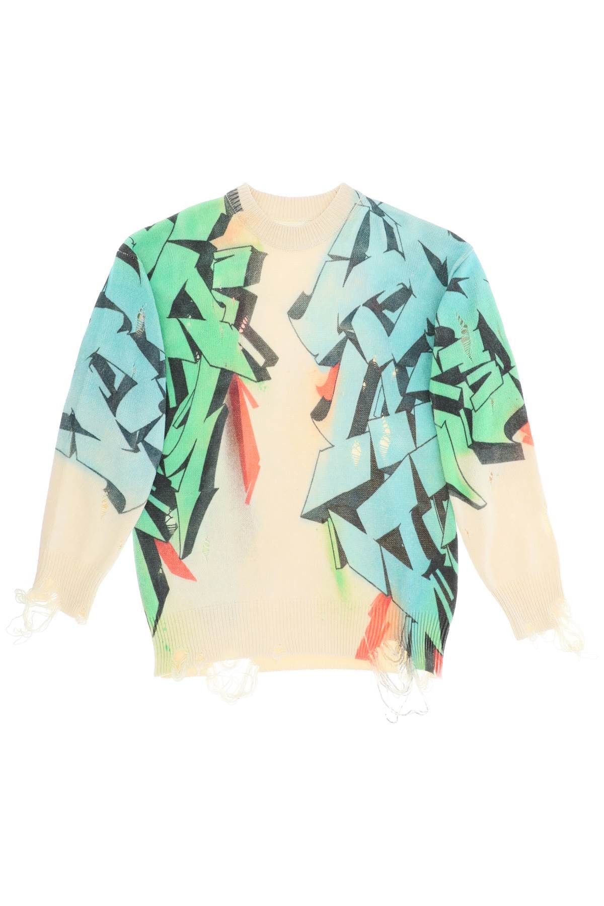 image of Children Of The Discordance Graffiti Print Distressed Sweater, Men's (Size Medium)