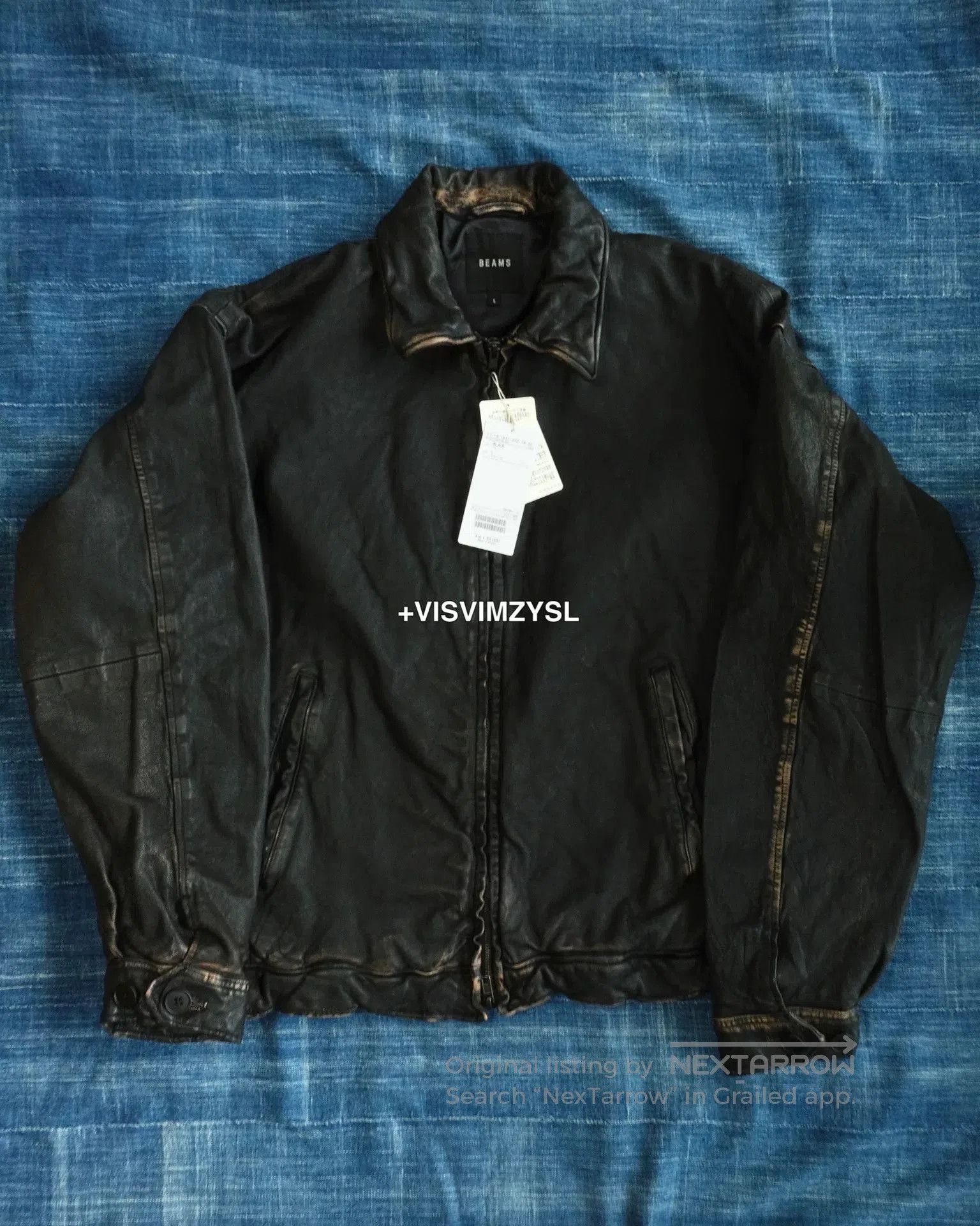 Beams Japan stylish distressed black leather jacket. Size US S / EU 44-46 / 1 - 1 Thumbnail
