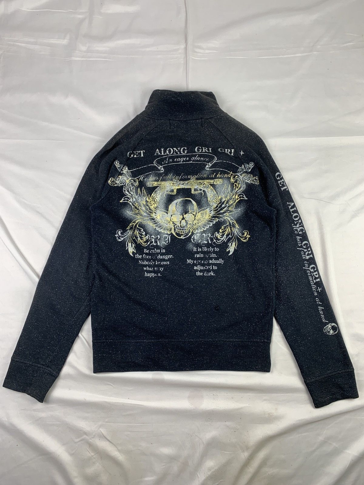 Japanese Brand y2k GRIGRI+ Japan Glittery Skull Revolver Poem Zip up Jacket Size M / US 6-8 / IT 42-44 - 1 Thumbnail