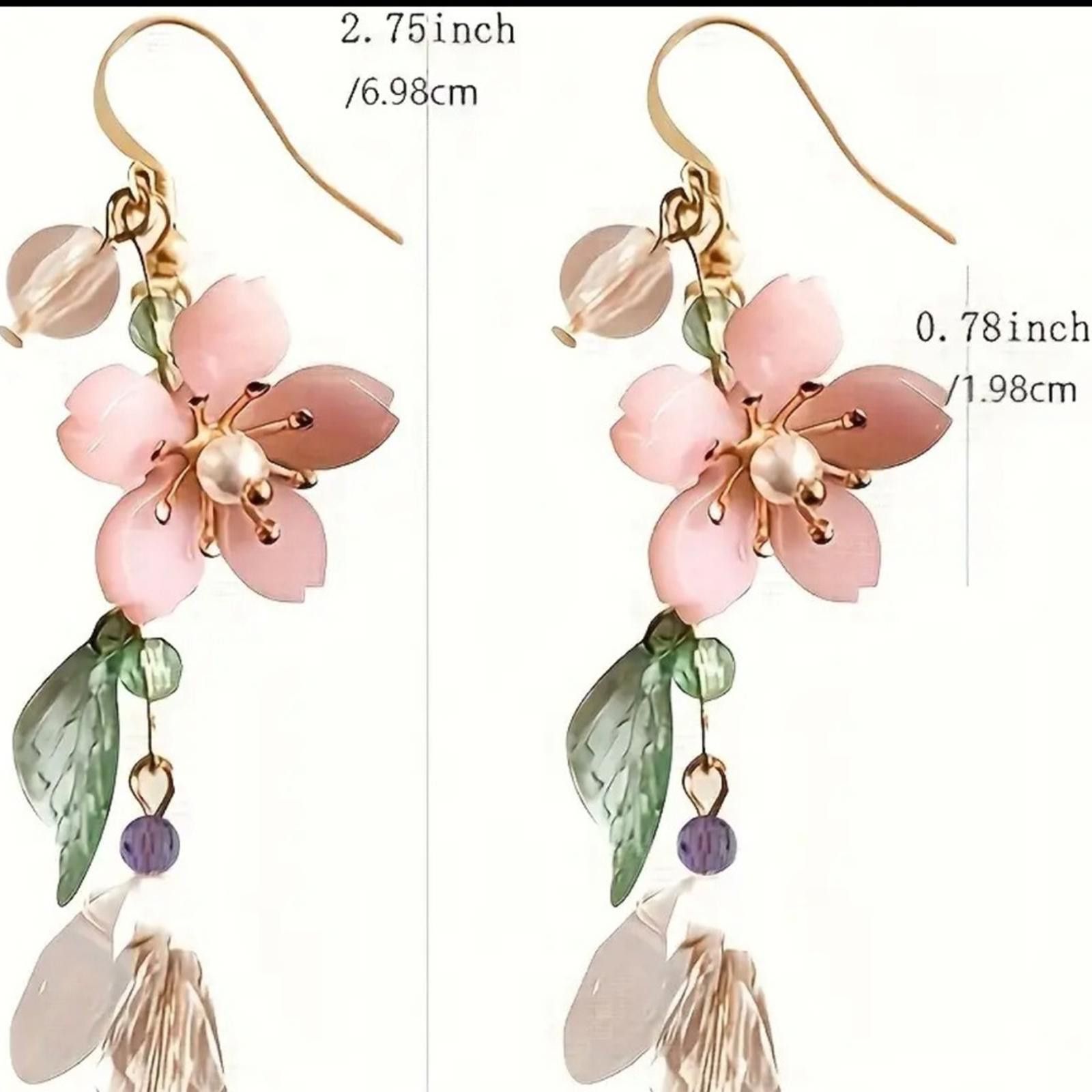 Designer Floral Pink and Gold Dangle Earrings Size ONE SIZE - 3 Thumbnail