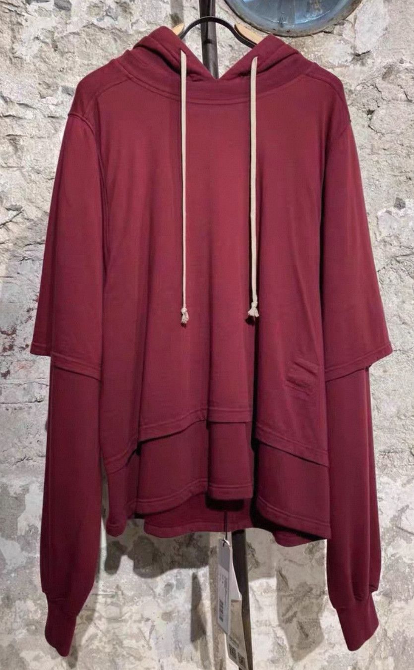 Rick Owens Drkshdw Rick Owens DRKSHDW Layered Burgundy Hoodie Size US M / EU 48-50 / 2 - 1 Thumbnail