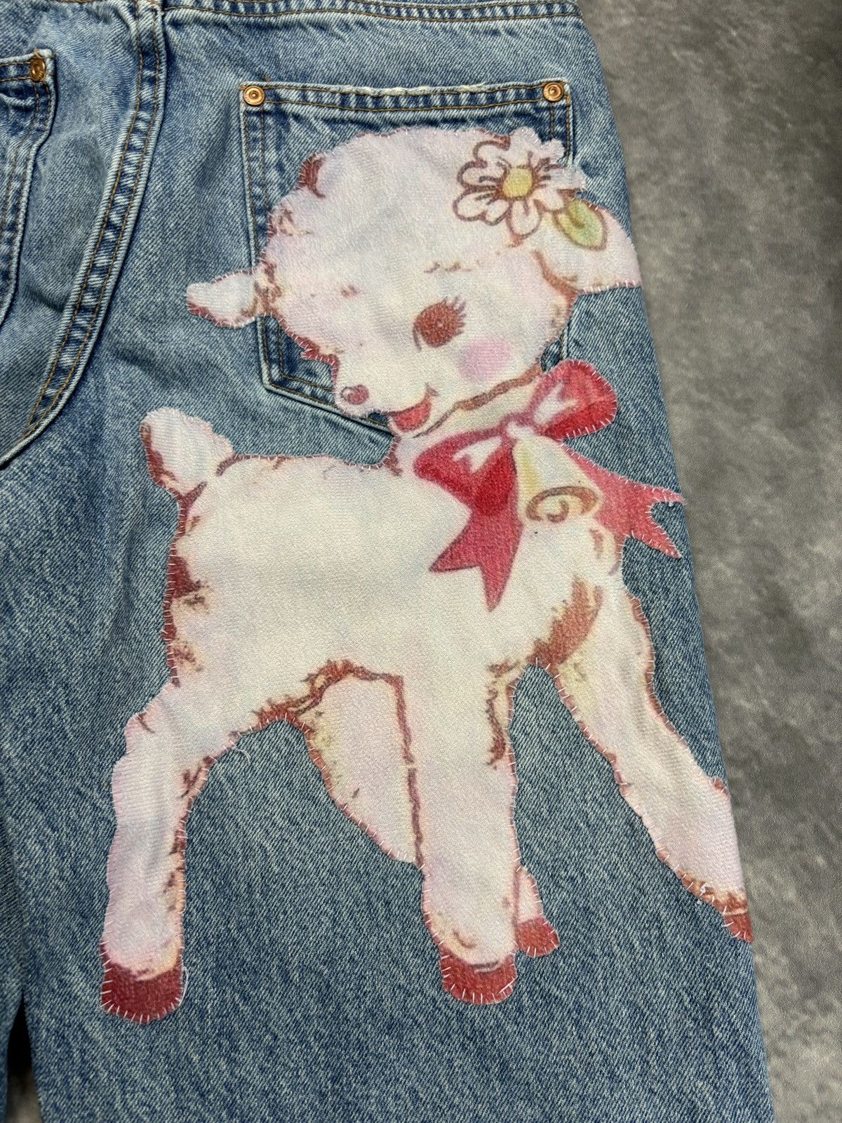 Jean × Vintage Custom Patchwork Denim Jeans Vintage Lamb Cute Y2K Patch 30 Size 26" / US 2 / IT 38 - 4 Thumbnail