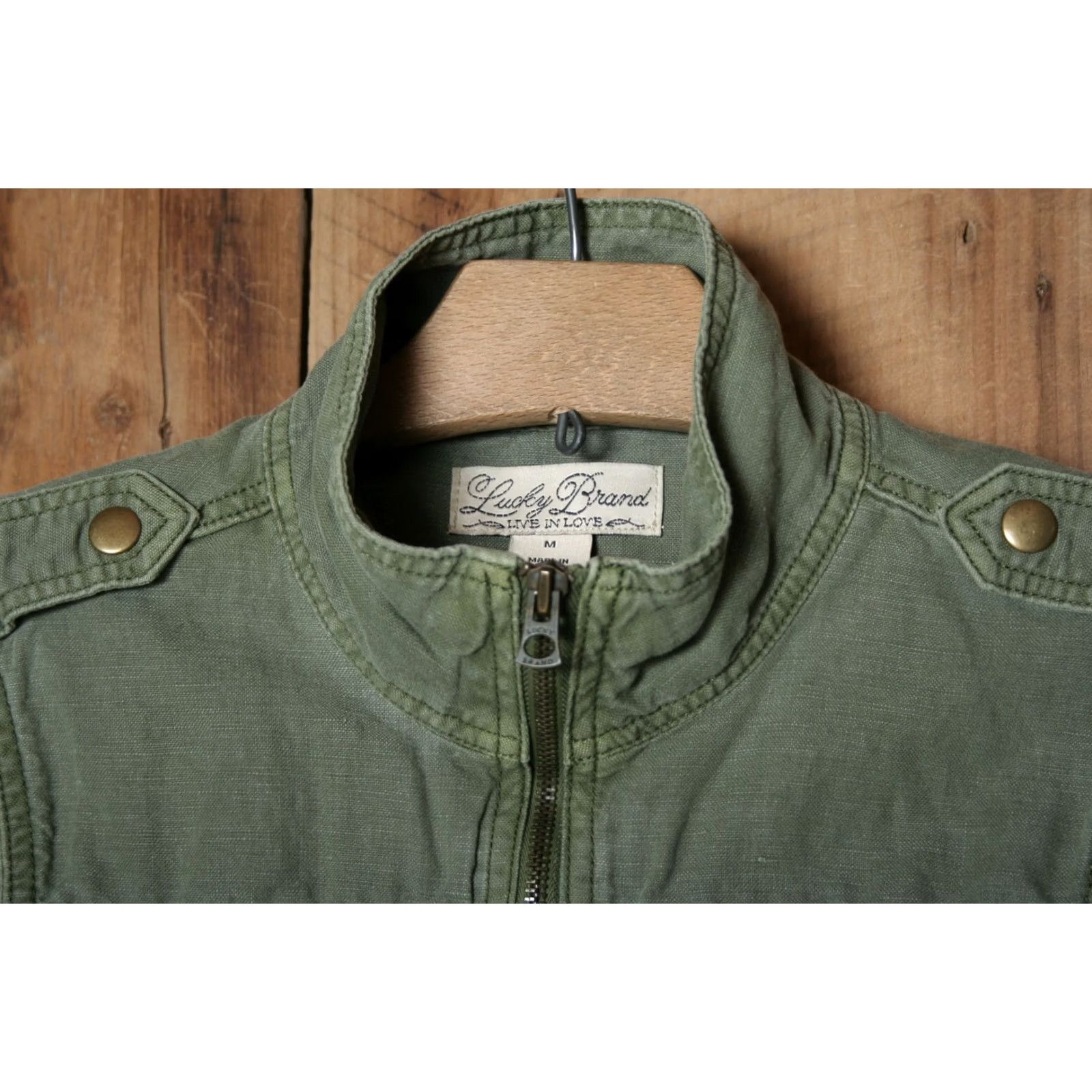 Lucky Brand LUCKY BRAND Live in Love Army Green Linen Blend Military Vest Sz. M Women Shirt Vest Military Jacket Green M Ladies Zip Size M / US 6-8 / IT 42-44 - 4 Thumbnail