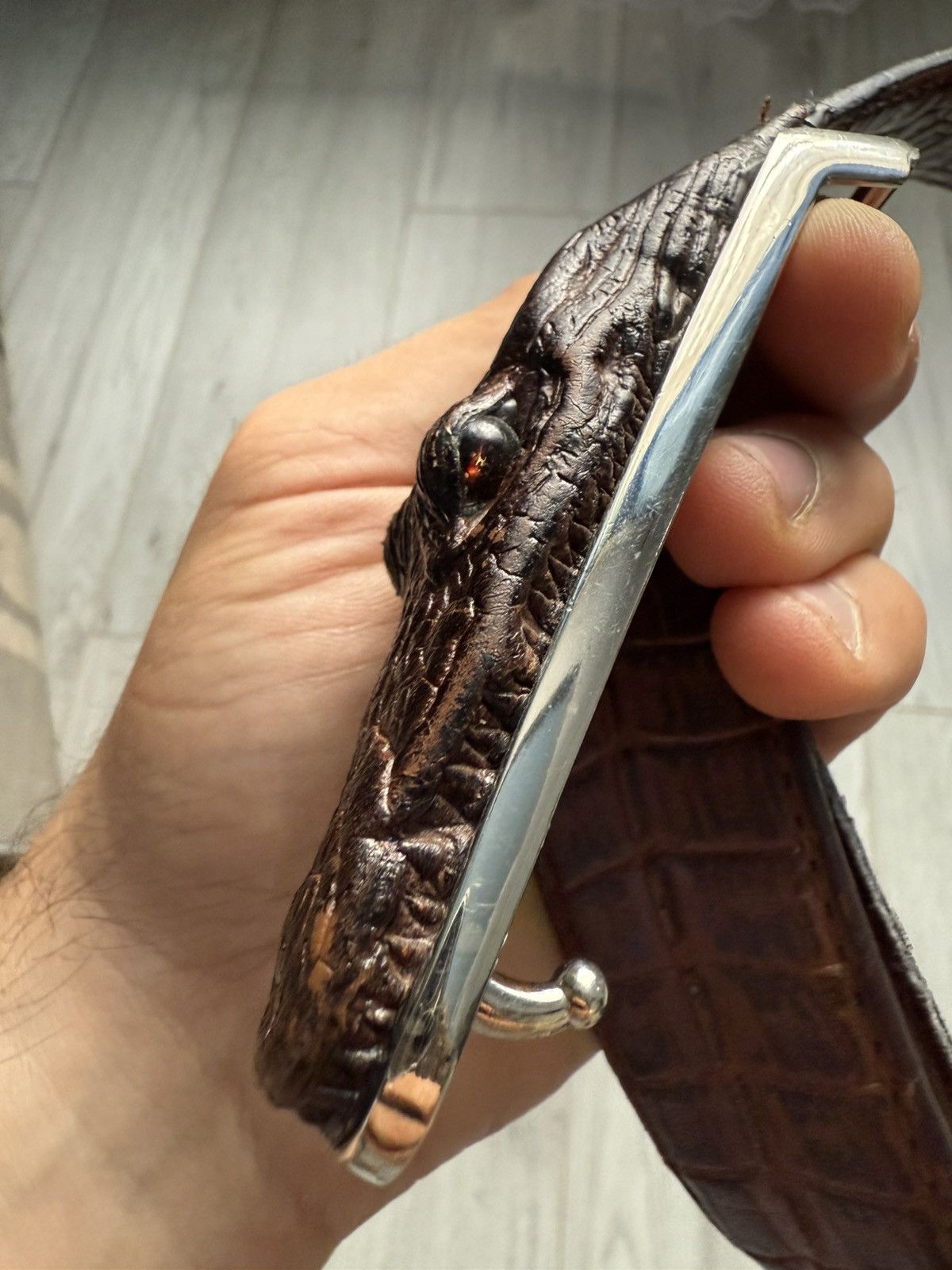 Leather Aligator skin leather belt Size ONE SIZE - 4 Thumbnail