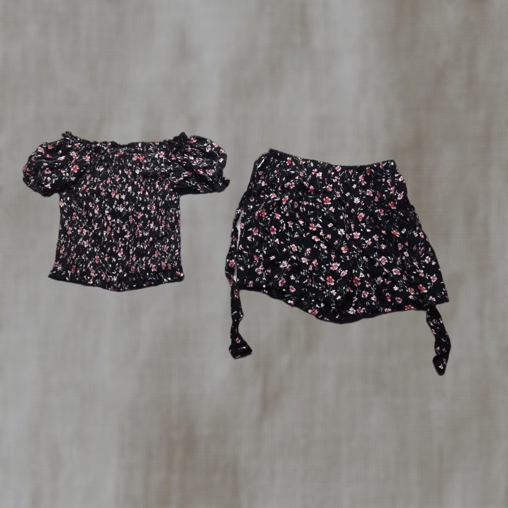 Vintage Shirt Set 2 Piece Top Shorts Floral Flower SUPER Stretch Adult Women's L Size L / US 10 / IT 46 - 1 Thumbnail
