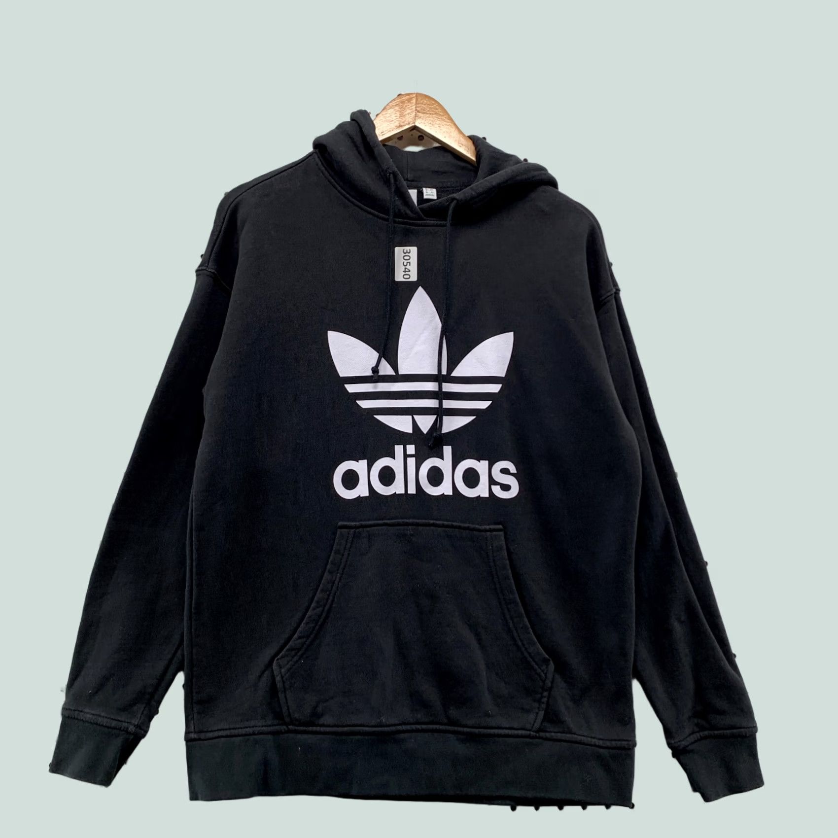 Adidas Adidas Original Trefoil Hoodie Sweatshirt Mens Small Black Huge Logo Size US S / EU 44-46 / 1 - 1 Thumbnail