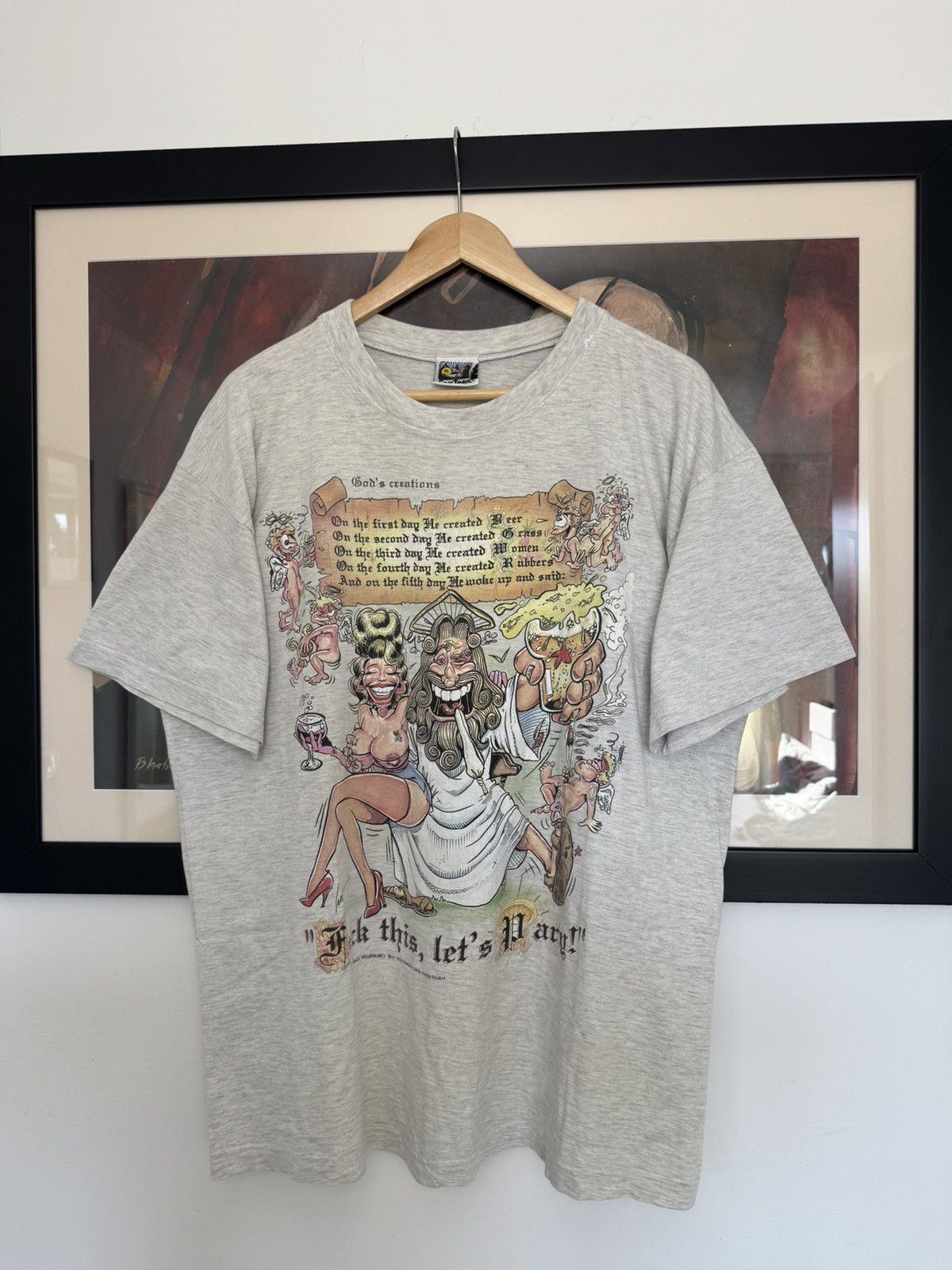 Vintage Vintage 90s Party Jesus Amsterdam Humor Tee Fuck Avant Garde Size US XL / EU 56 / 4 - 1 Thumbnail