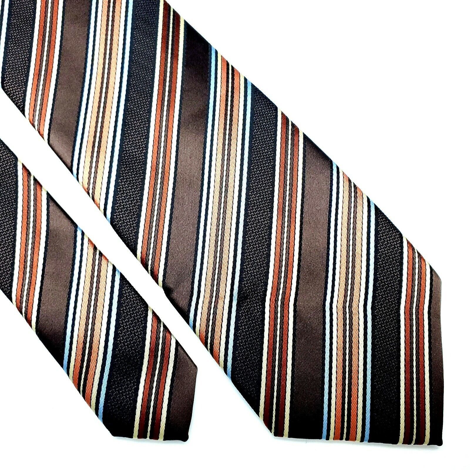 Bergamo New York Bergamo New York Polyester Tie Brown Striped Woven Classic Size ONE SIZE - 1 Thumbnail