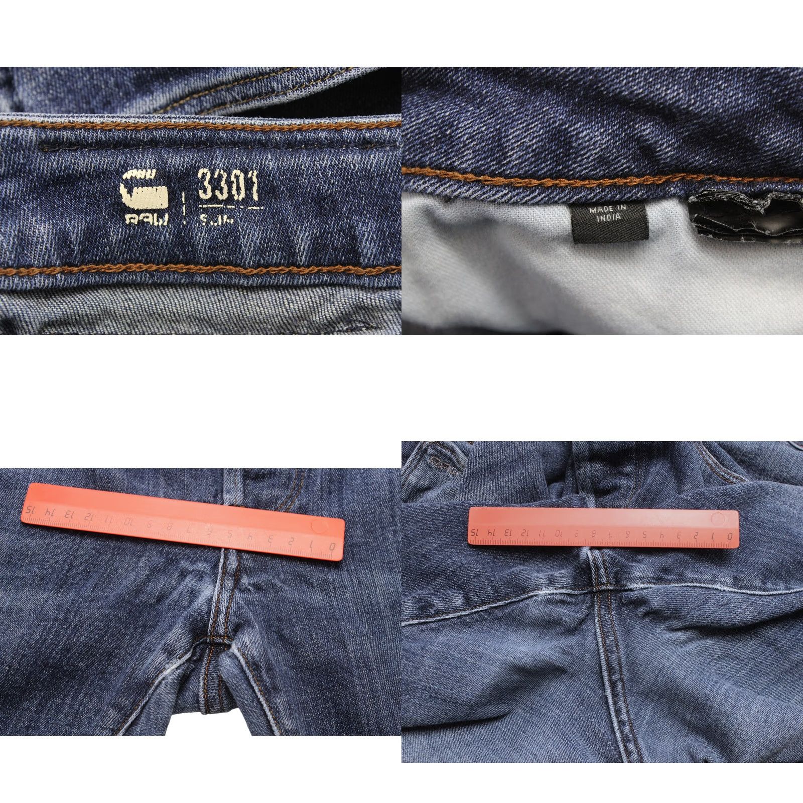 G-Star G-STAR 3301 Slim Jeans Men's W34/L31 Button Fly Faded Whiskers Blue Denim Size US 34 / EU 50 - 8 Thumbnail