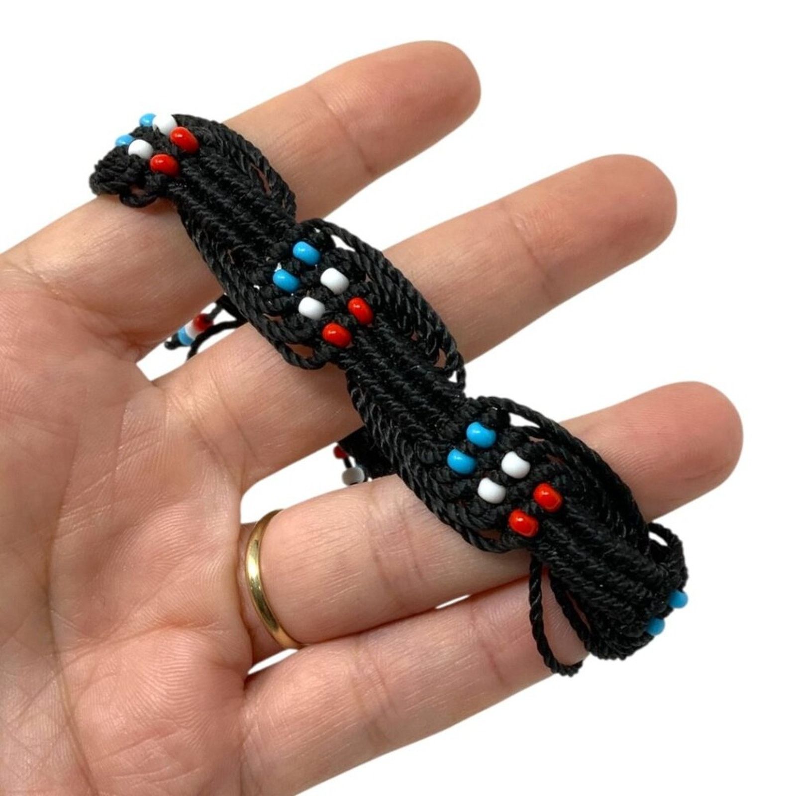 Other Corded Black Woven Red White Blue Beaded Bracelet Size ONE SIZE - 1 Thumbnail