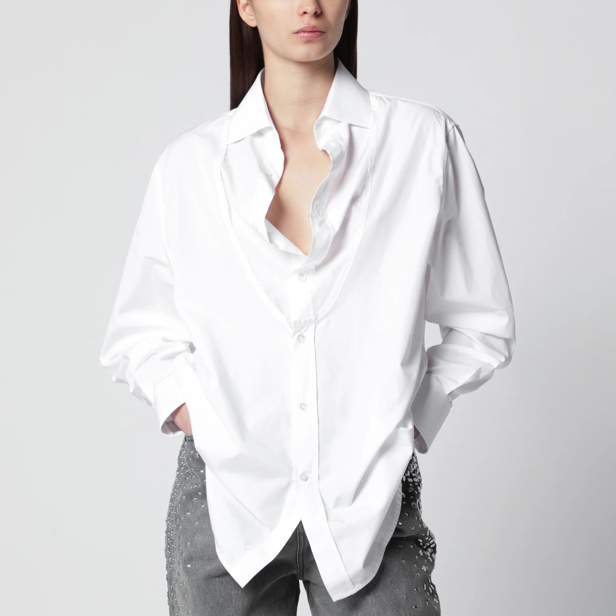Maison Margiela o1d2blof0426 Folded-Collar Shirt in White Size S / US 4 / IT 40 - 4 Thumbnail