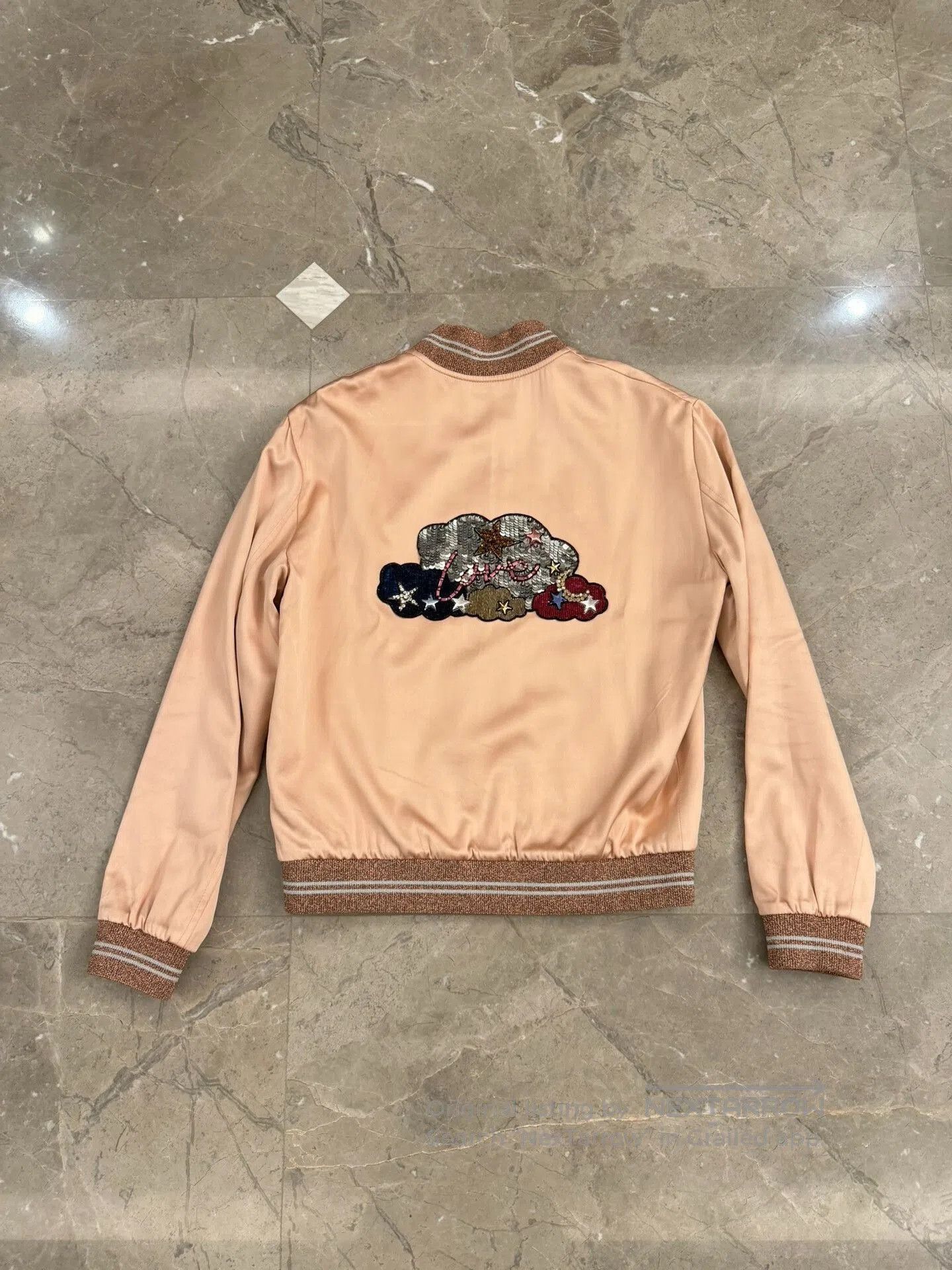 Saint Laurent Paris Pink Satin Baseball Jacket with Cloud Design. Size US S / EU 44-46 / 1 - 4 Thumbnail