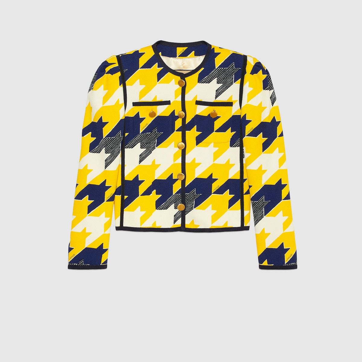 40 S - Gucci Geometric Houndstooth Viscose Jacket Yellow