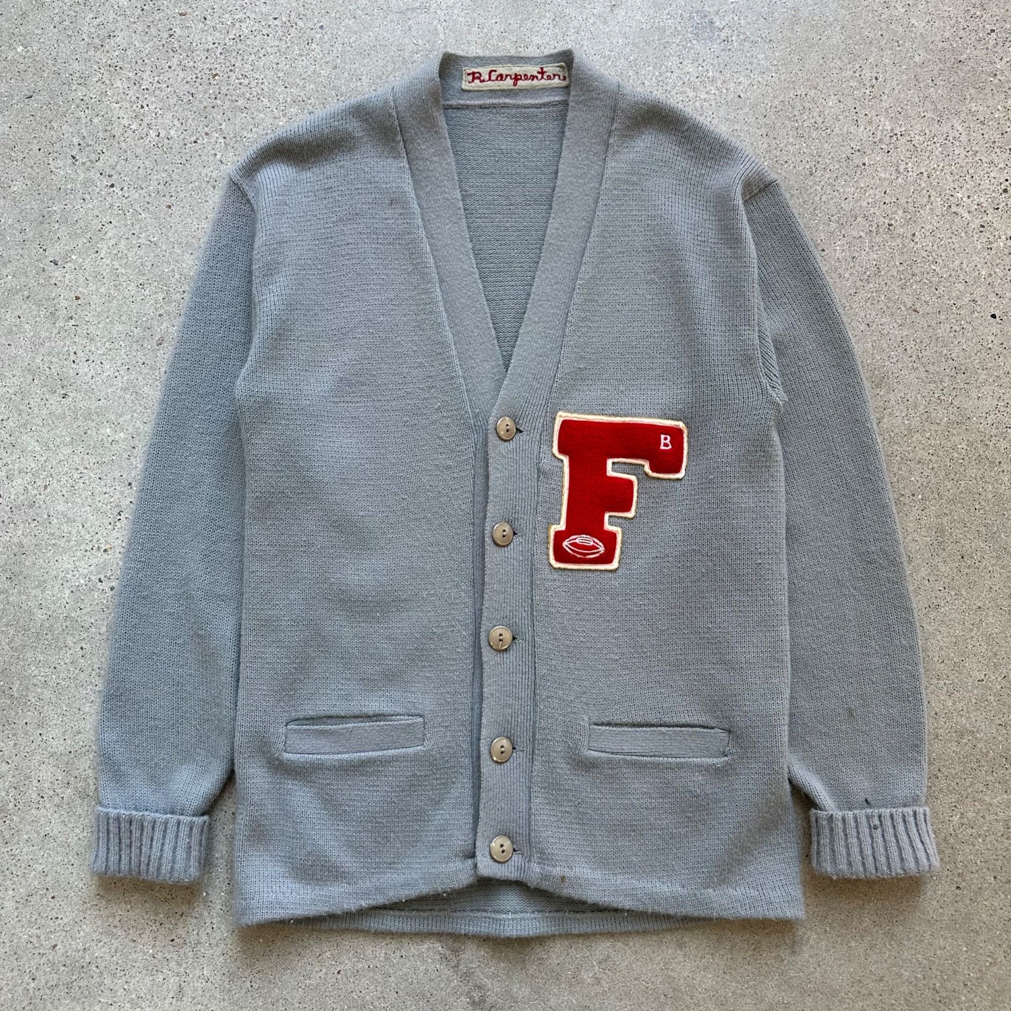 50s wool cardigan グレー SCHEIBER 100% Boiled Wool Knit Cardigan Jacket Sweater