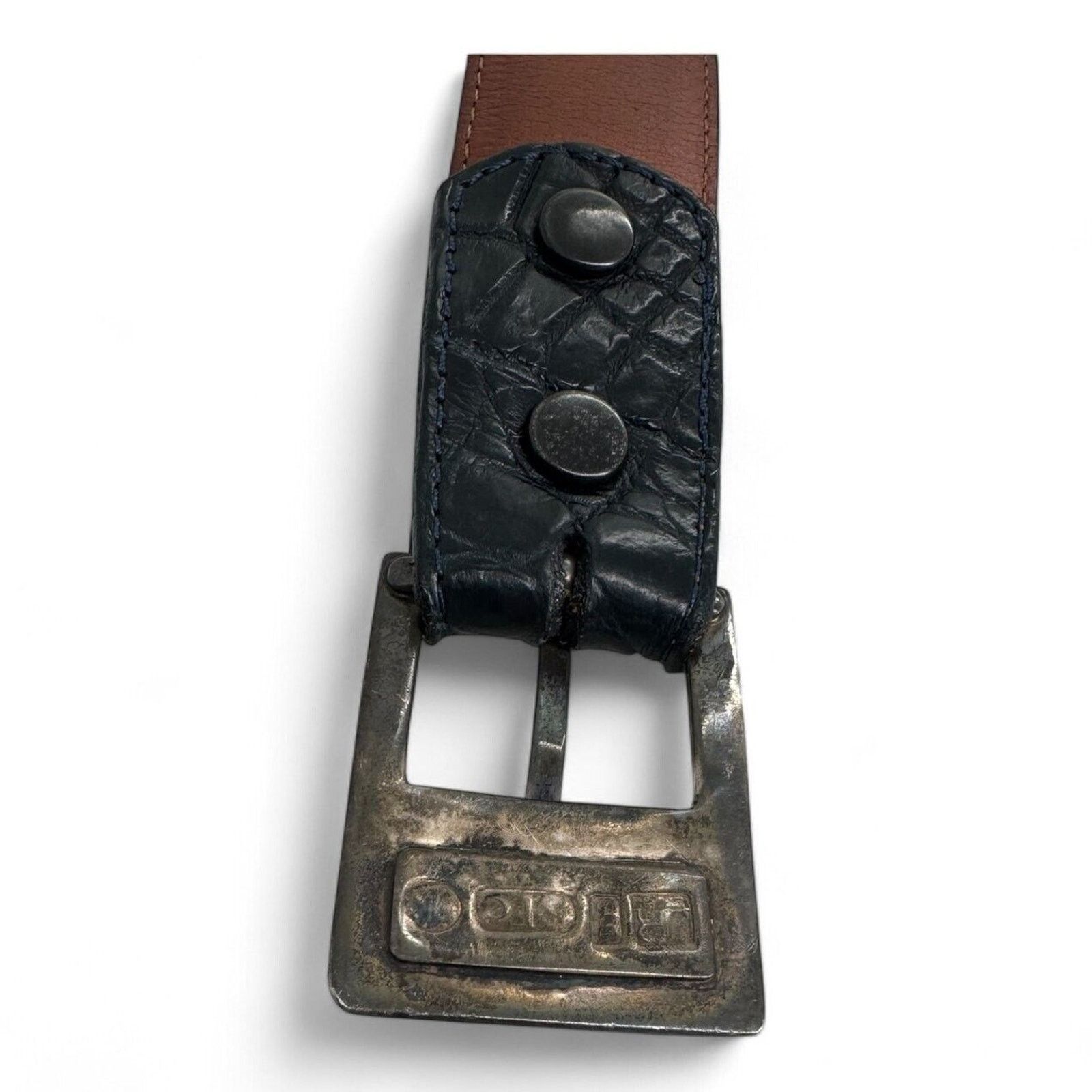 Sterling Silver JW Cooper .925 Sterling Silver Blue Alligator Belt sz 45 Size 44 - 5 Thumbnail