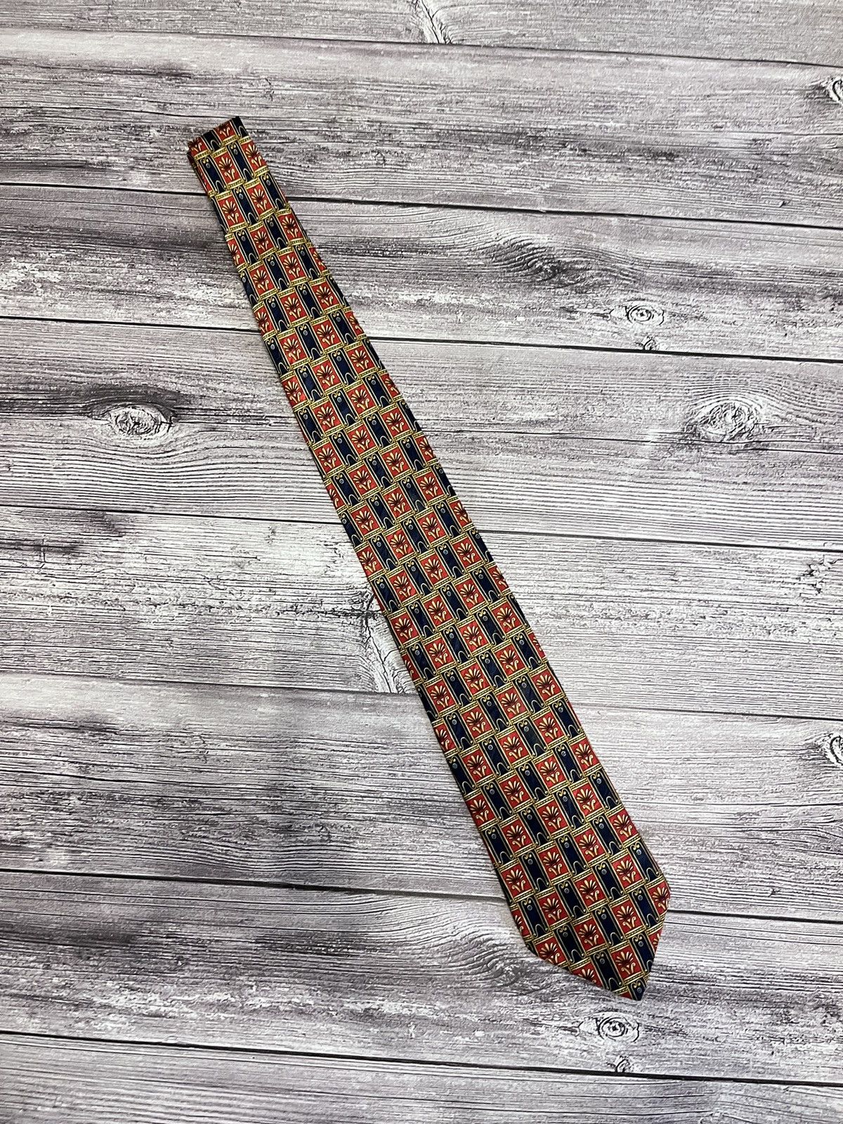 Givenchy Givenchy Silk Tie – Red & Navy Geometric Pattern Size ONE SIZE - 1 Thumbnail