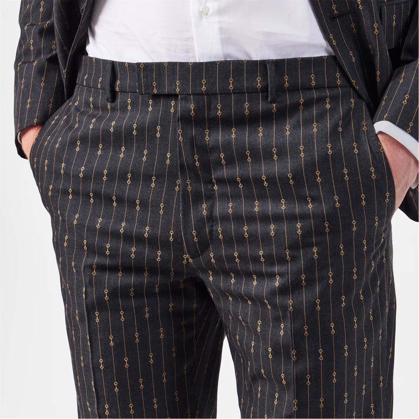 Gucci o1g2r1mq0426 Horsebit Striped Wool Blazer in Dark Grey/Beige Size US S / EU 44-46 / 1 - 4 Thumbnail