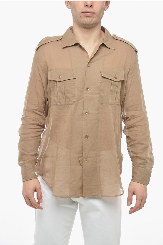 image of Saint Laurent Paris Og1Mm0524 Double Chest Pocket Shirt In Beige, Men's (Size 2XS)