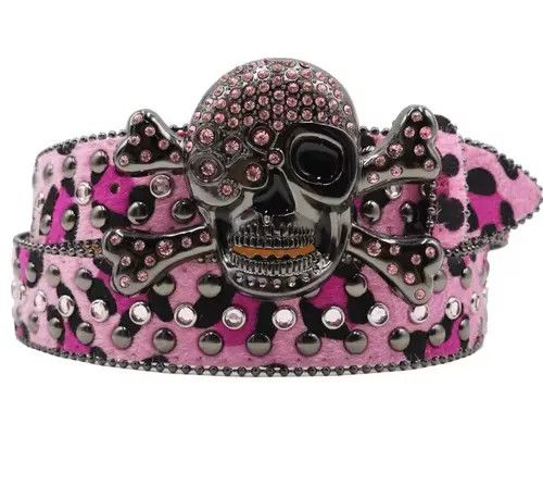 Cowboy Equipment Atsuko x Misao Leopard skull Hot Rhinestone PU Leather Belt Size ONE SIZE - 5 Thumbnail
