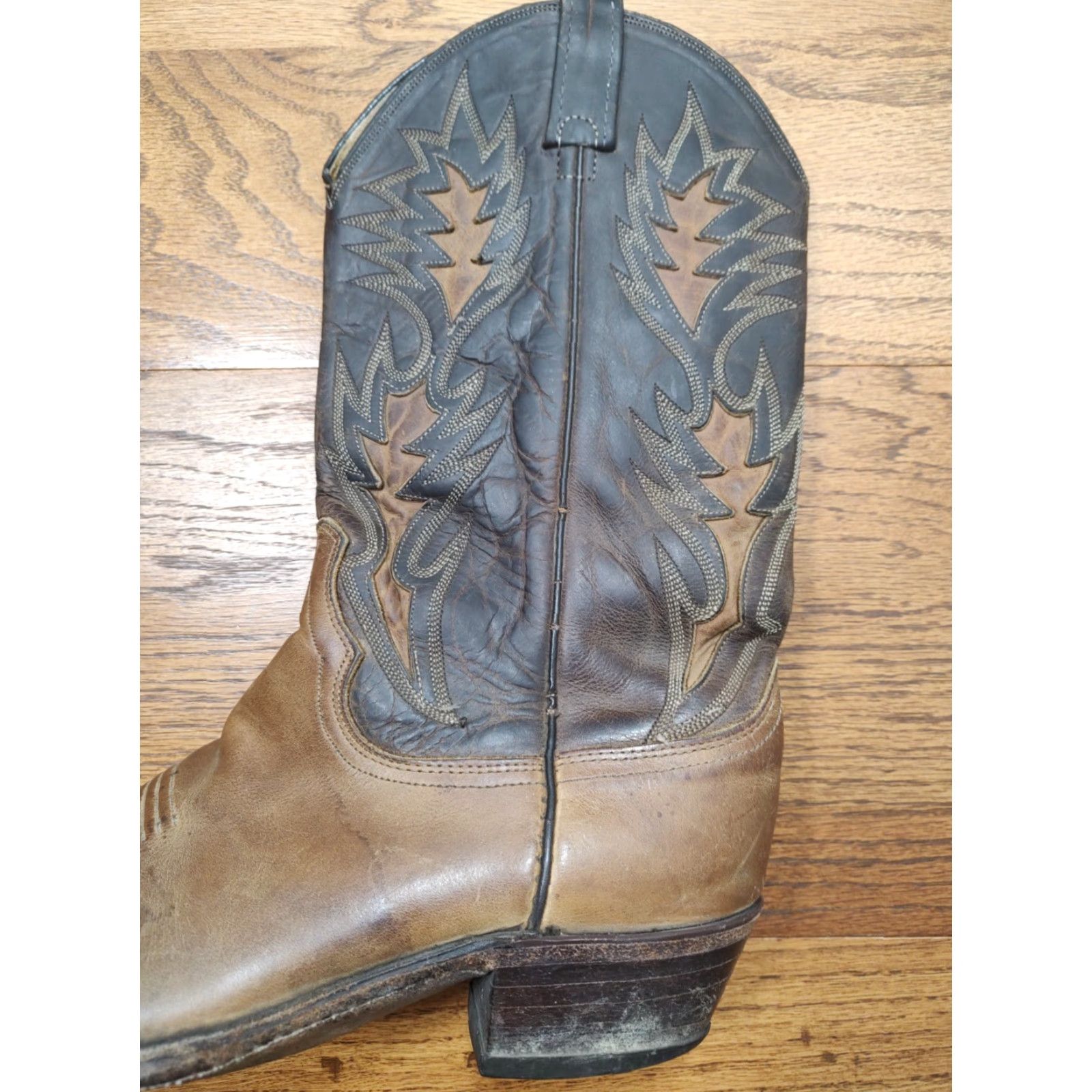 Dan Post VINTAGE Dan Post Boots Western Cowboy Leather Inlay Embroidered 10 D Black Brown Mid-Calf USA Men’s Western Boots Size US 10 / EU 43 - 7 Thumbnail