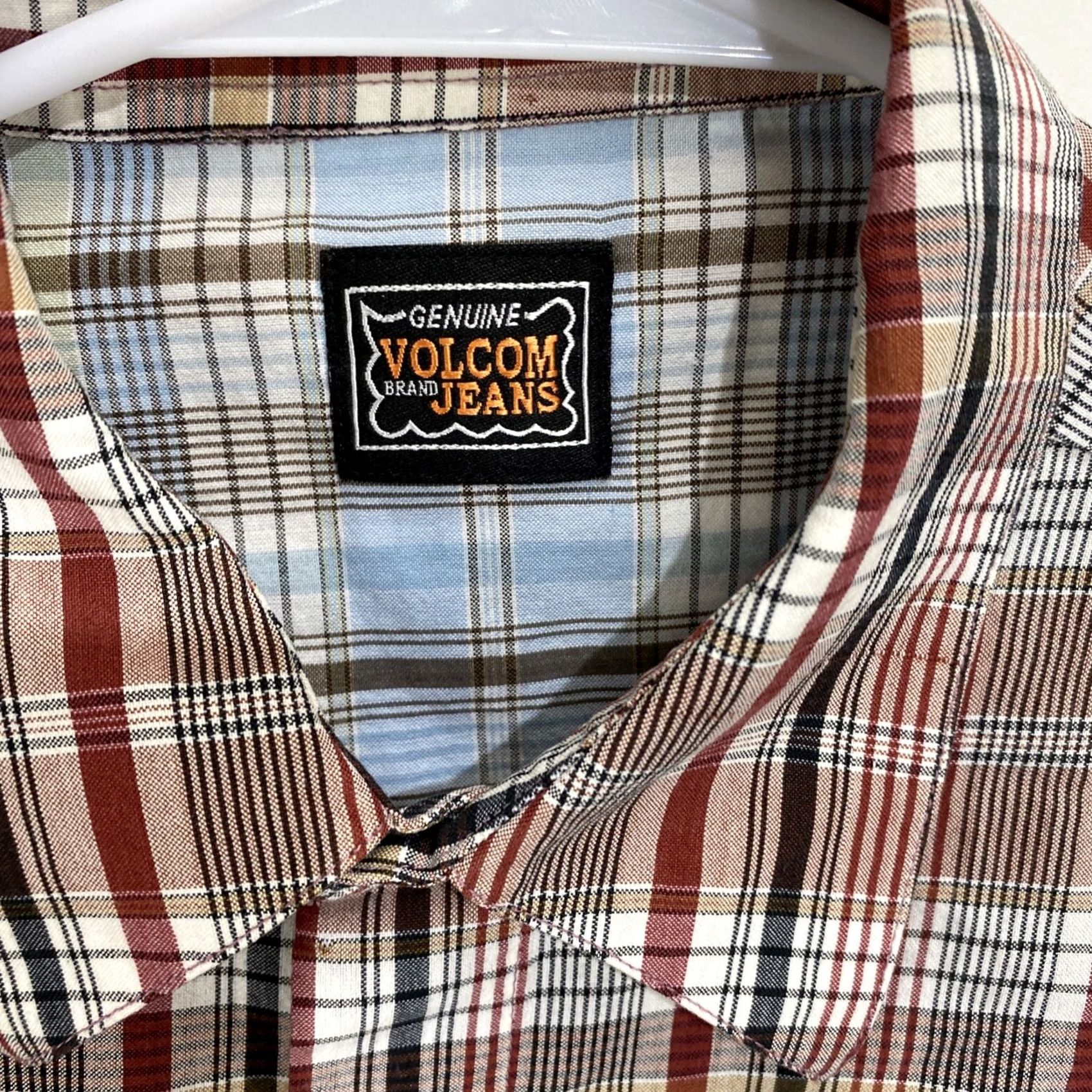 Volcom Volcom Men's Shirt Western Cowboy Hidden Snap Shirt Red Plaid M Button-Up Slim Fit Casual Cap. Size US M / EU 48-50 / 2 - 2 Thumbnail