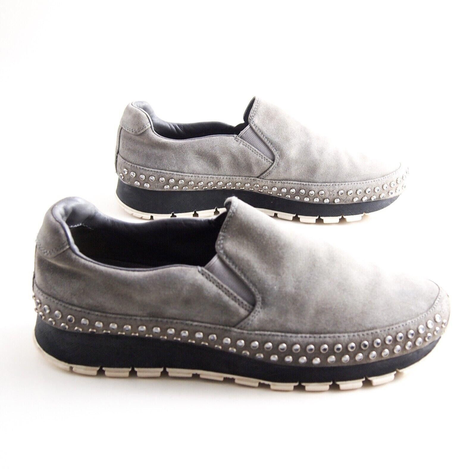 Prada Prada Slip Ons Sneakers Gray Suede Studded EU 38 US 8 Size US 8 / IT 38 - 5 Thumbnail