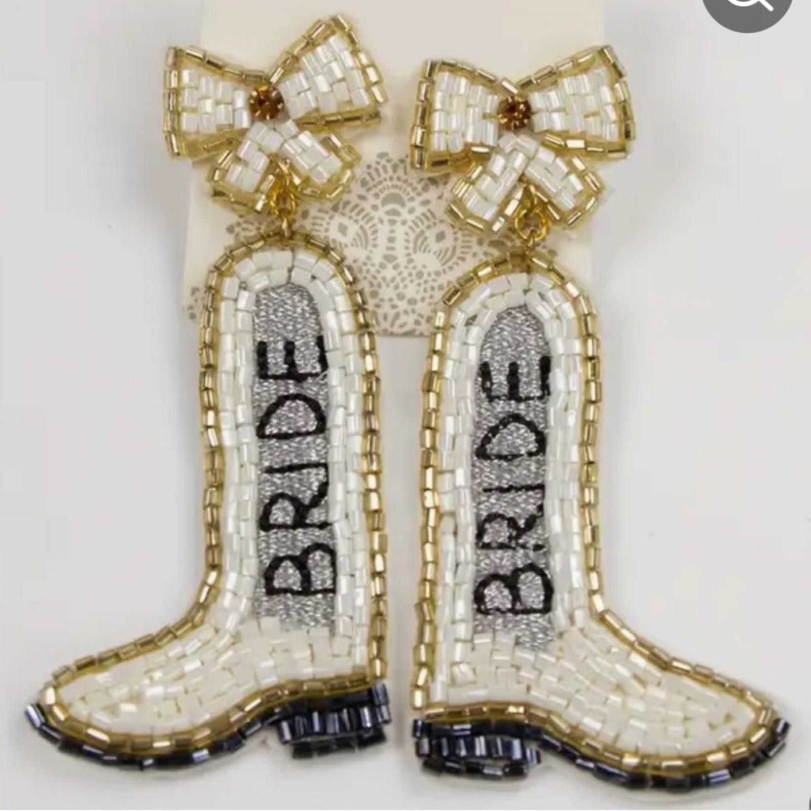 Designer Beaded Bride Boot Earrings Size ONE SIZE - 1 Thumbnail