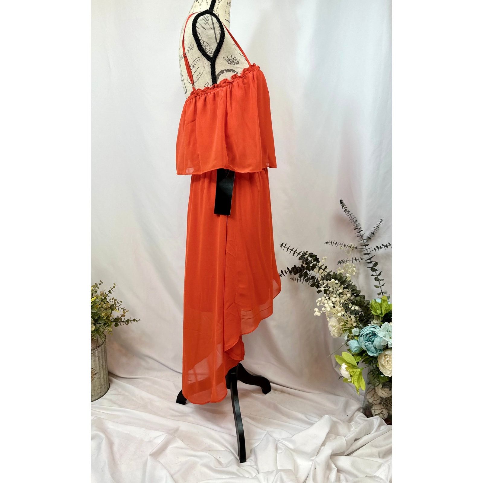 Bebe Bebe Square Neck High Low Chiffon Sleeveless Dress Orange L Size L / US 10 / IT 46 - 15 Thumbnail