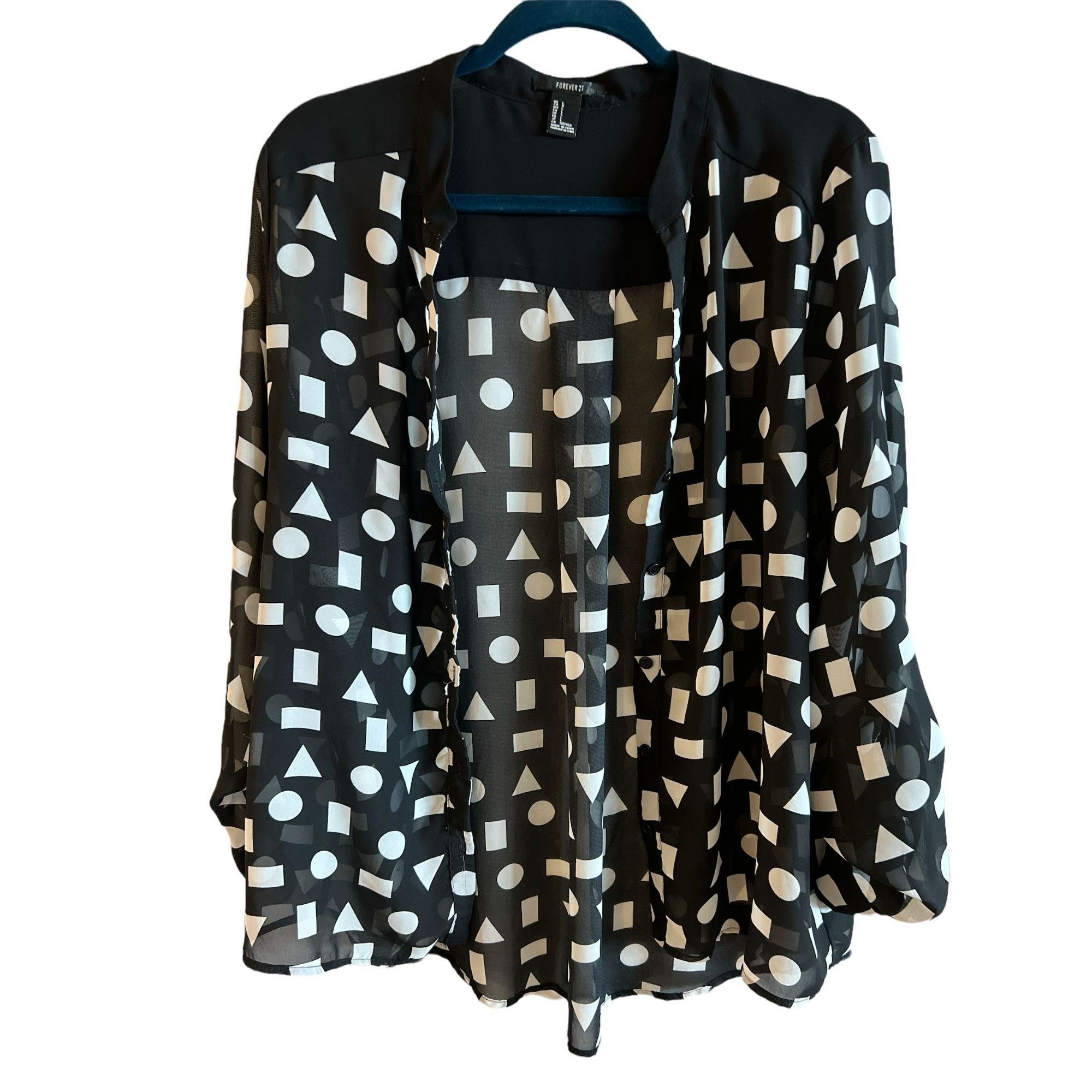 Forever 21 Forever 21 Black & White Geometric Print Sheer Long Sleeve B Size L / US 10 / IT 46 - 3 Thumbnail