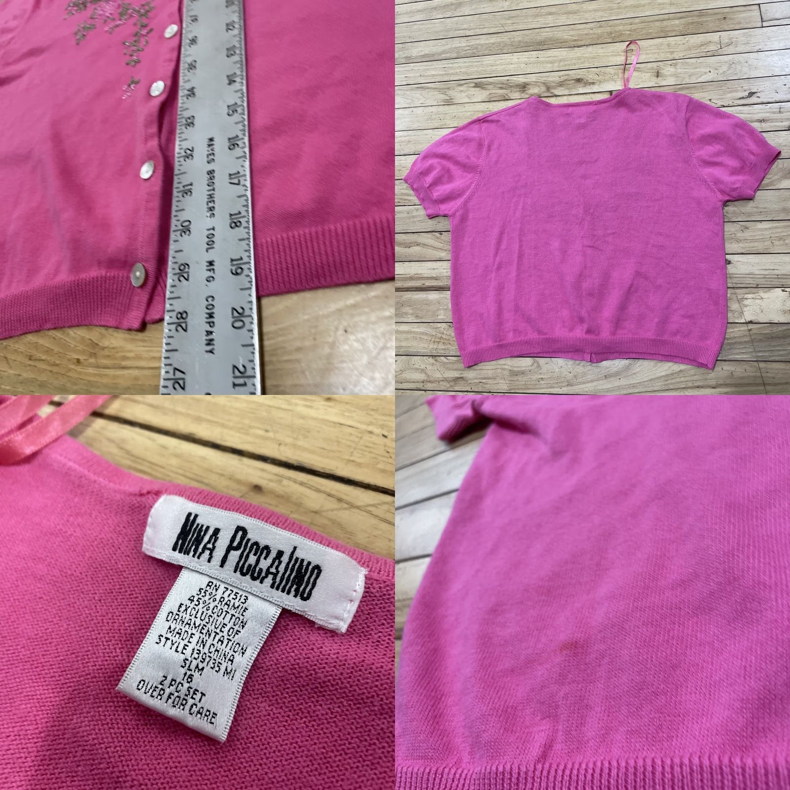 Vintage Nina Piccalino Vtg 90s Pink Cardigan Knit Shirt Women Slim 16 Y2k Beaded Floral Size XXL / US 16-18 / IT 52-54 - 9 Thumbnail