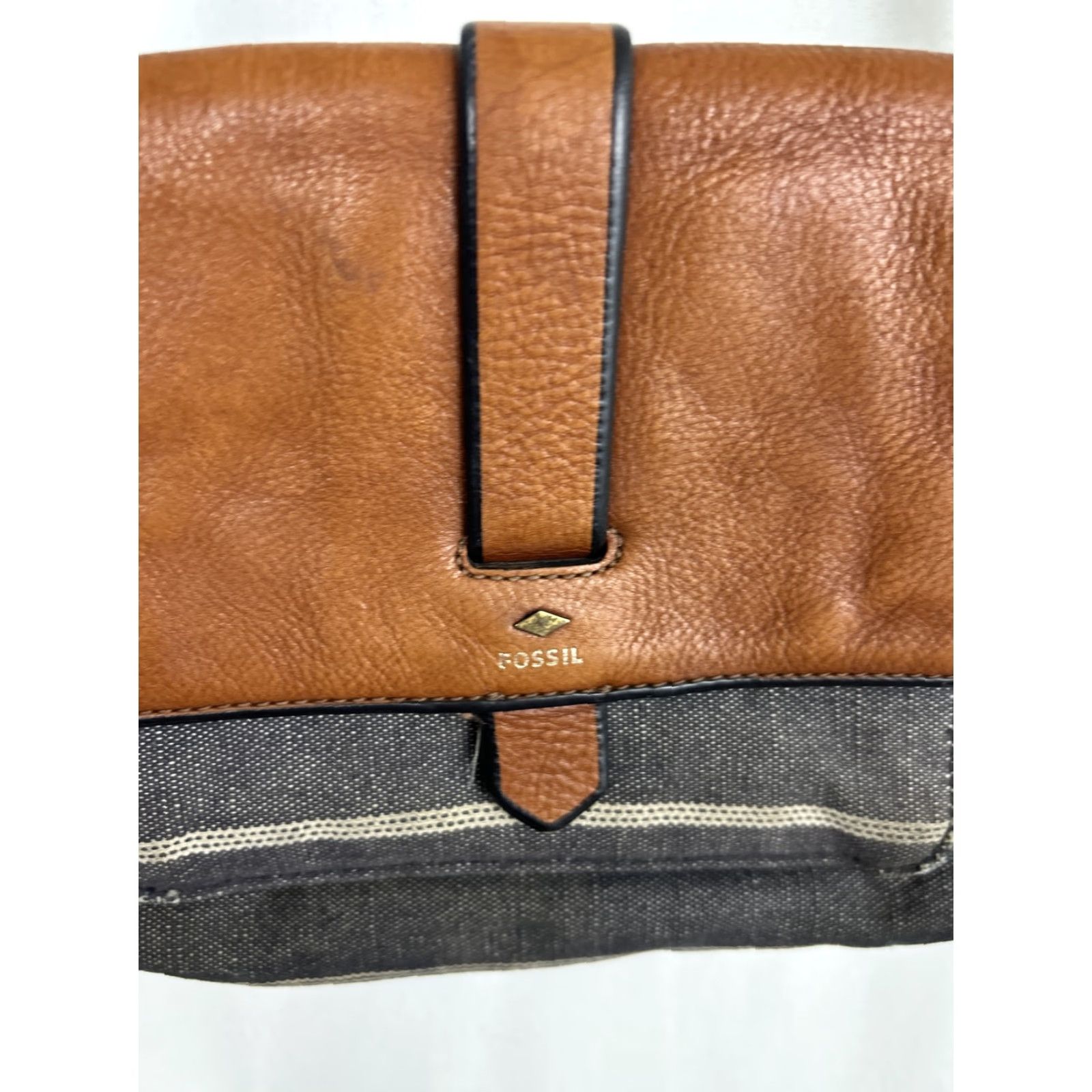 Fossil Fossil Crossbody Purse Black Denim Striped Brown Leather Flap Small Women Size ONE SIZE - 3 Thumbnail