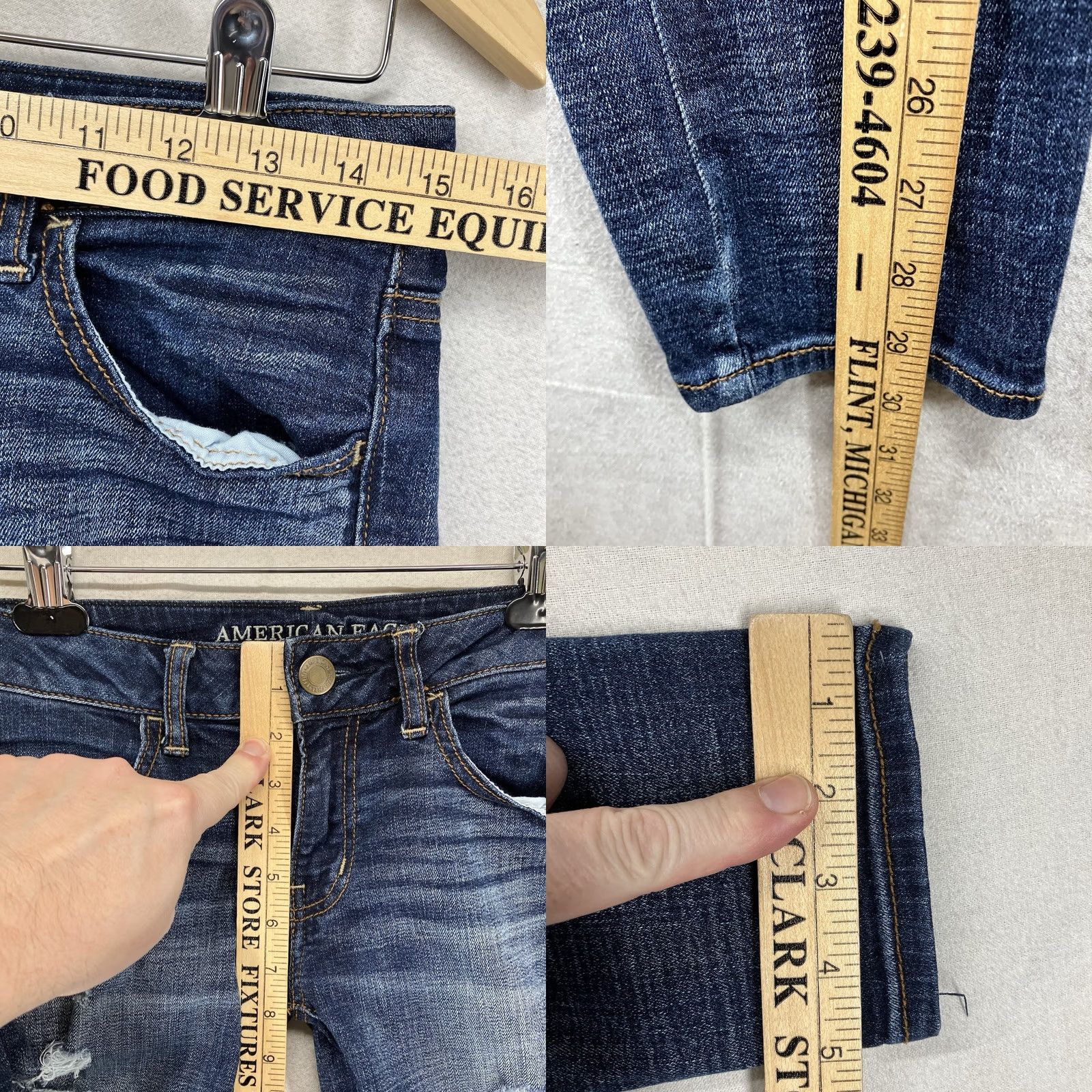 American Eagle Outfitters American Eagle Jeans Women's 6 Reg Blue Distressed Jegging Stretch Indigo Wash Slim Pockets Zip Denim 90s Retro Rock Velours? Size 28" / US 6 / IT 42 - 10 Thumbnail