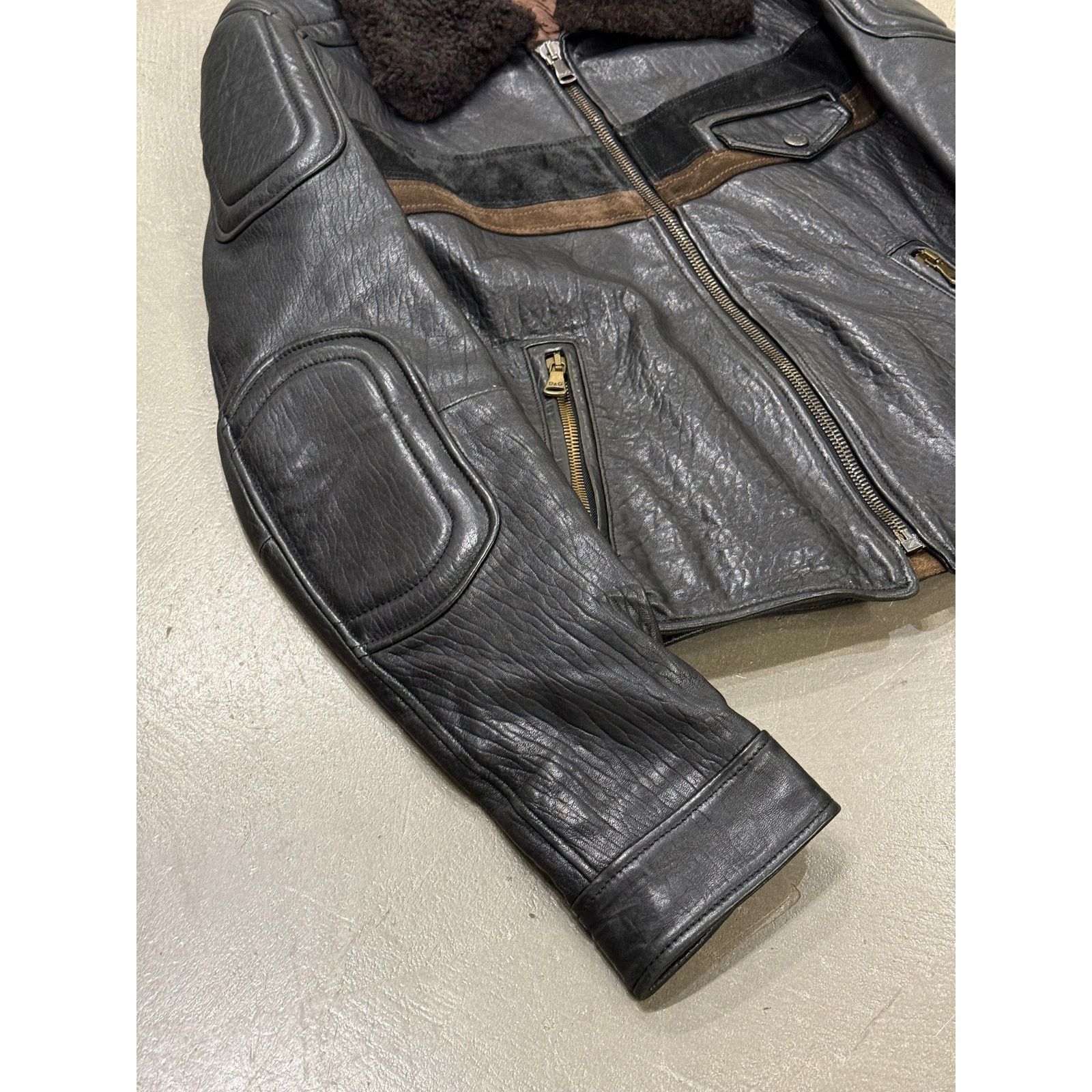 Dolce & Gabbana AW2005 Dolce & Gabbana shearling collar leather biker jacket Size US M / EU 48-50 / 2 - 3 Thumbnail