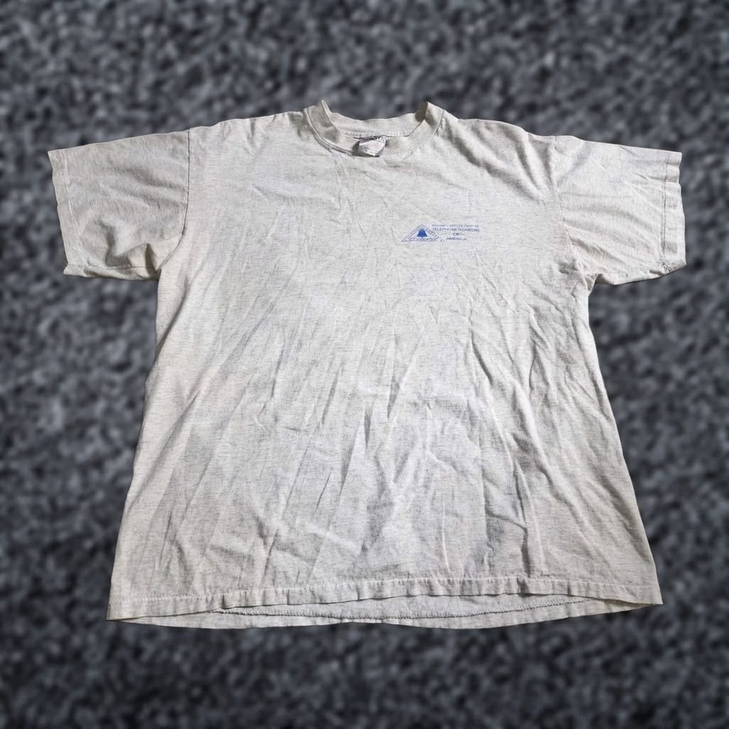 Vintage VINTAGE Oneita T Shirt Mens XL Gray 80s USA Telephone Pioneers Distressed Logo Short Sleeve Cotton Polyester Knit Size US XL / EU 56 / 4 - 1 Thumbnail