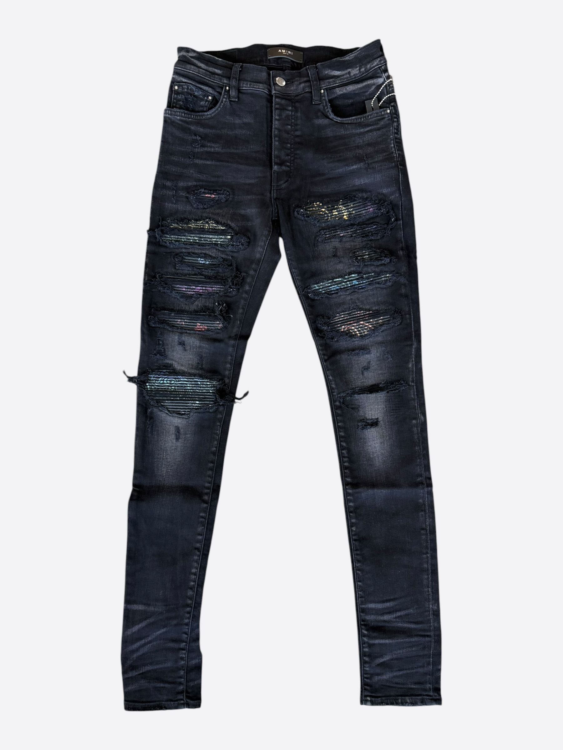 Amiri Amiri Aged Black Rainbow Paisley Patch Thrasher Jeans Size US 29 - 1 Thumbnail