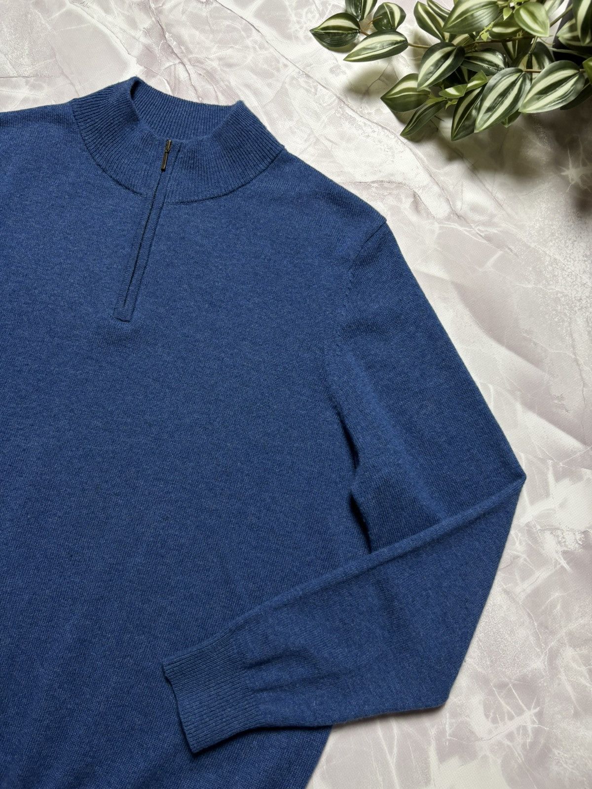 Designer WoolOvers Merino Wool Cashmere Half Zip Sweater Blue Mens XL Size US XL / EU 56 / 4 - 2 Thumbnail