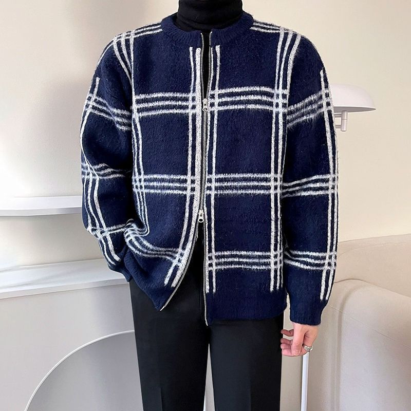 image of Blue Flannel Full Zip Cardigan Sweater in Green, Men's (Size Medium)