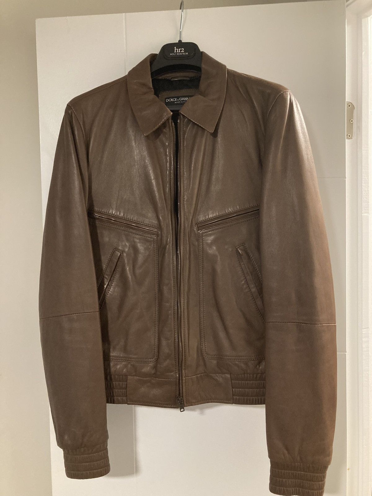 Dolce & Gabbana Lambskin Leather Dolce and Gabbana Bomber Jacket in Brown Size US S / EU 44-46 / 1 - 1 Thumbnail
