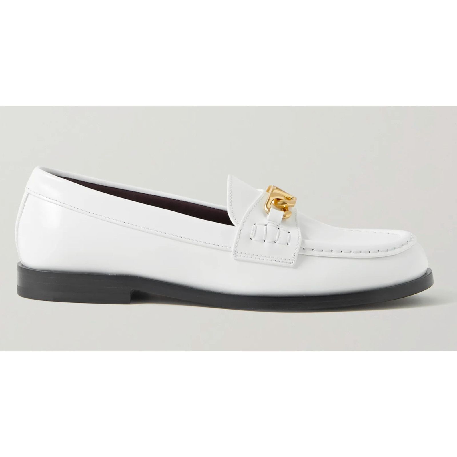 Valentino White Leather V Logo Chain Gold Mule Slip On Flat Loafer 37 Size US 7 / IT 37 - 1 Thumbnail