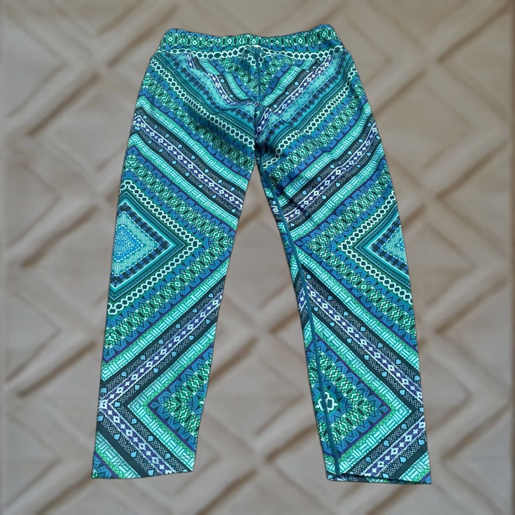 Prana prAna Cropped Leggings Womens M Blue Green Geometric Active Athletic 26x23 Pants Leggings Size 32" / US 10 / IT 46 - 1 Thumbnail