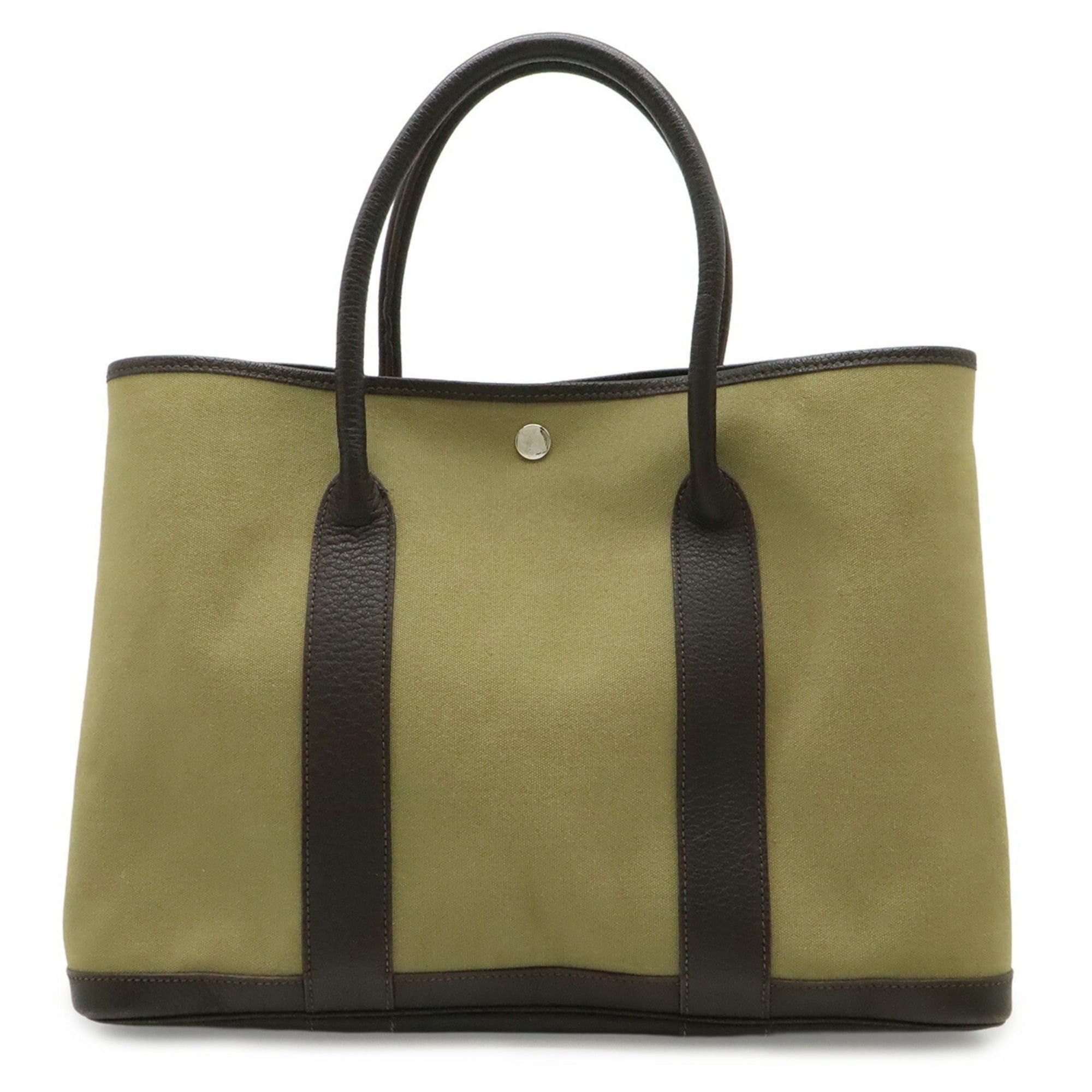 Hermes HERMES Garden PM Tote Bag Handbag Canvas Leather Khaki Dark Brown □P Stamp Size ONE SIZE - 1 Thumbnail