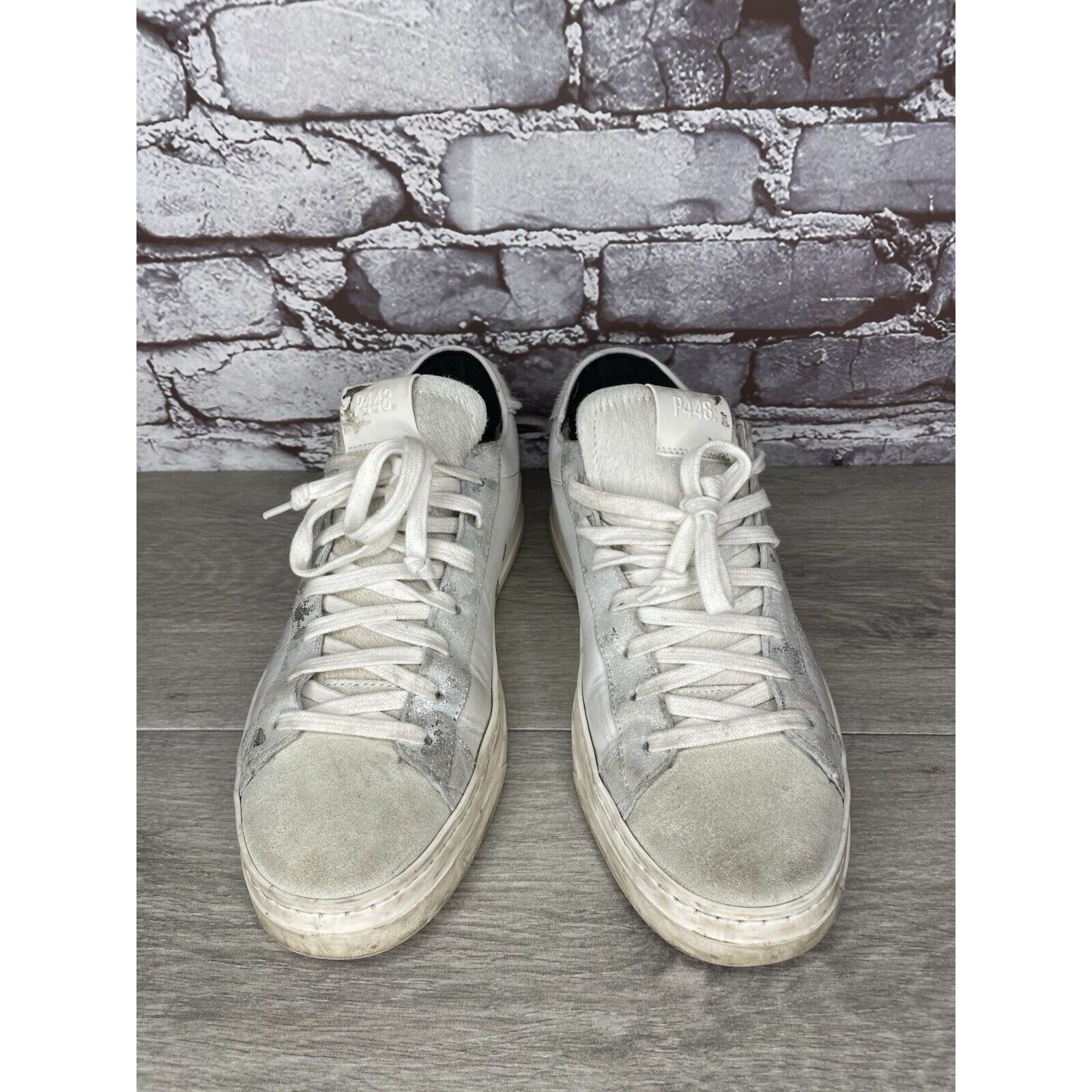 P448 P448 White Leather Gray Suede Silver Glitter Low Top Sneaker Size US 9.5 / IT 39.5 - 12 Thumbnail