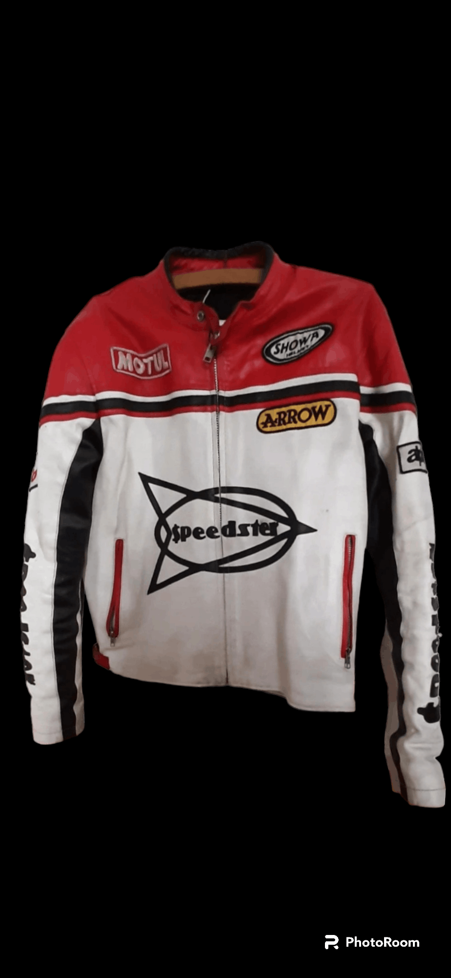 image of Genuine Leather x Leather Jacket Speedster Leather Jacket Motorcycle Vintage Lucky Strike in Red Wh