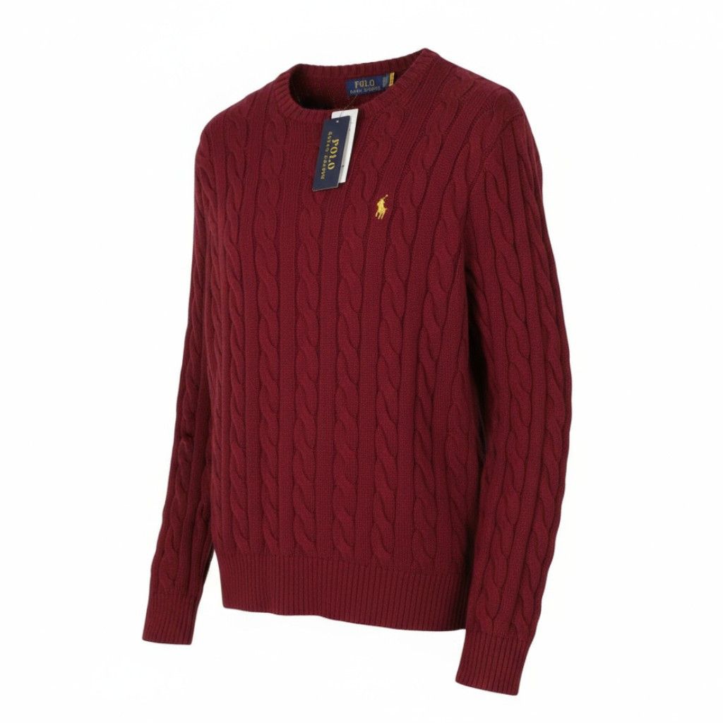 Ralph Lauren RED L Burgundy Cable Knit Pullover Jumper 86919 Size US L / EU 52-54 / 3 - 1 Thumbnail