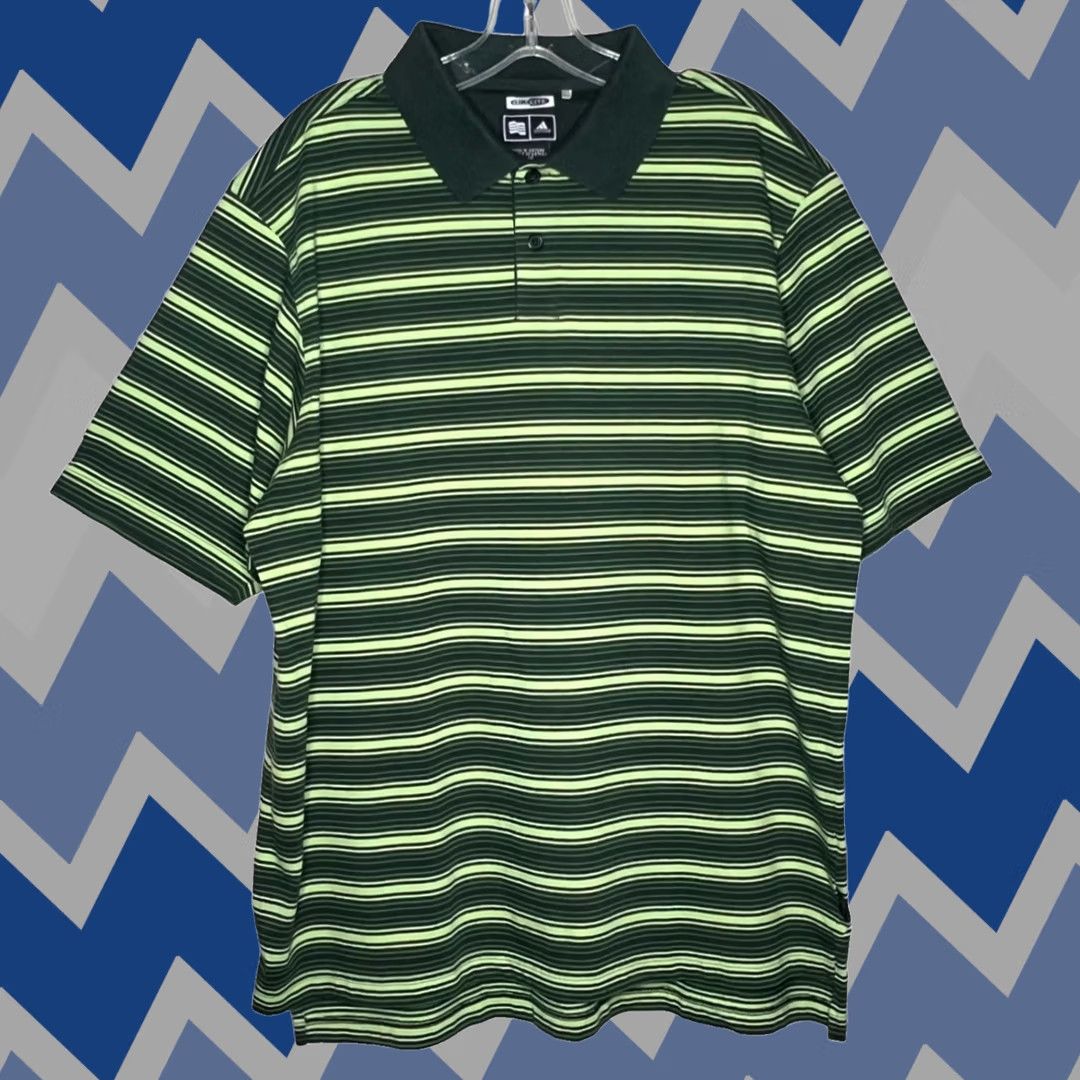 Adidas Adidas Climalite Mens Striped Golf Polo Shirt L Green Cotton Polyester Knit Short Sleeve Polo Size US L / EU 52-54 / 3 - 1 Thumbnail
