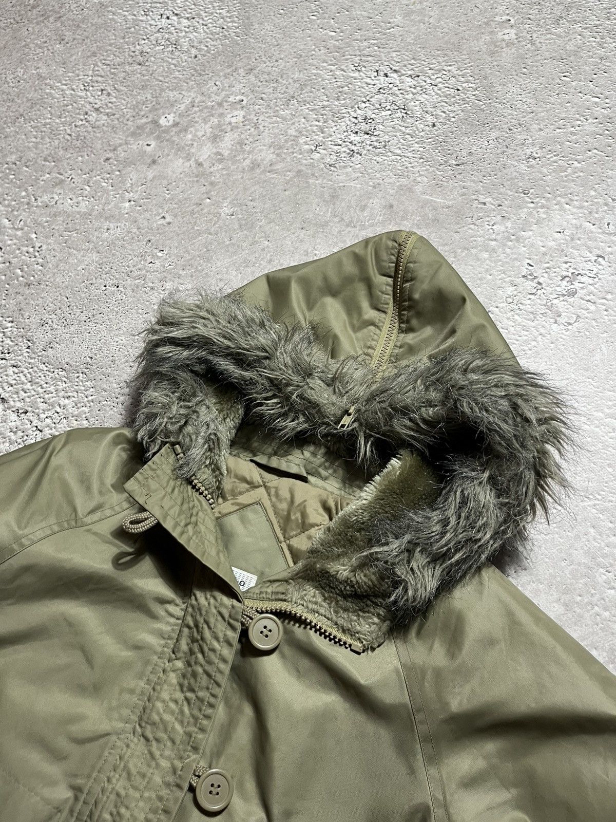 Japanese Brand × Vintage Olive bomber jacket with faux fur split zipup hood Y2K style Size M / US 6-8 / IT 42-44 - 8 Thumbnail
