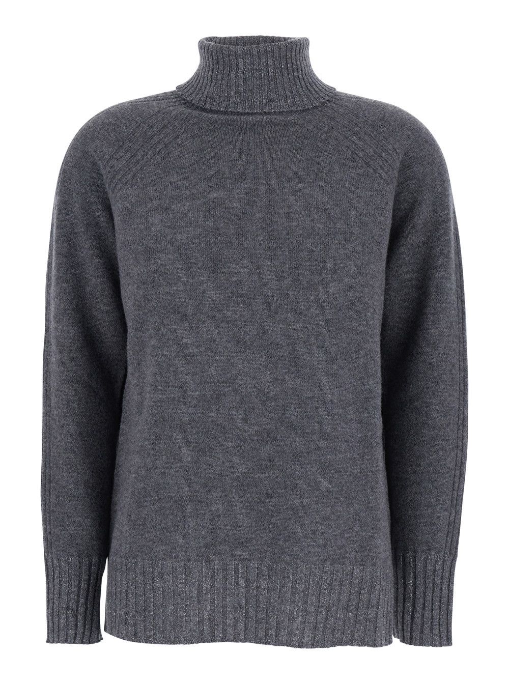 TWINSET Grey Turtleneck Sweater with Ribbed Details in Wool Woman Size M / US 6-8 / IT 42-44 - 1 Thumbnail