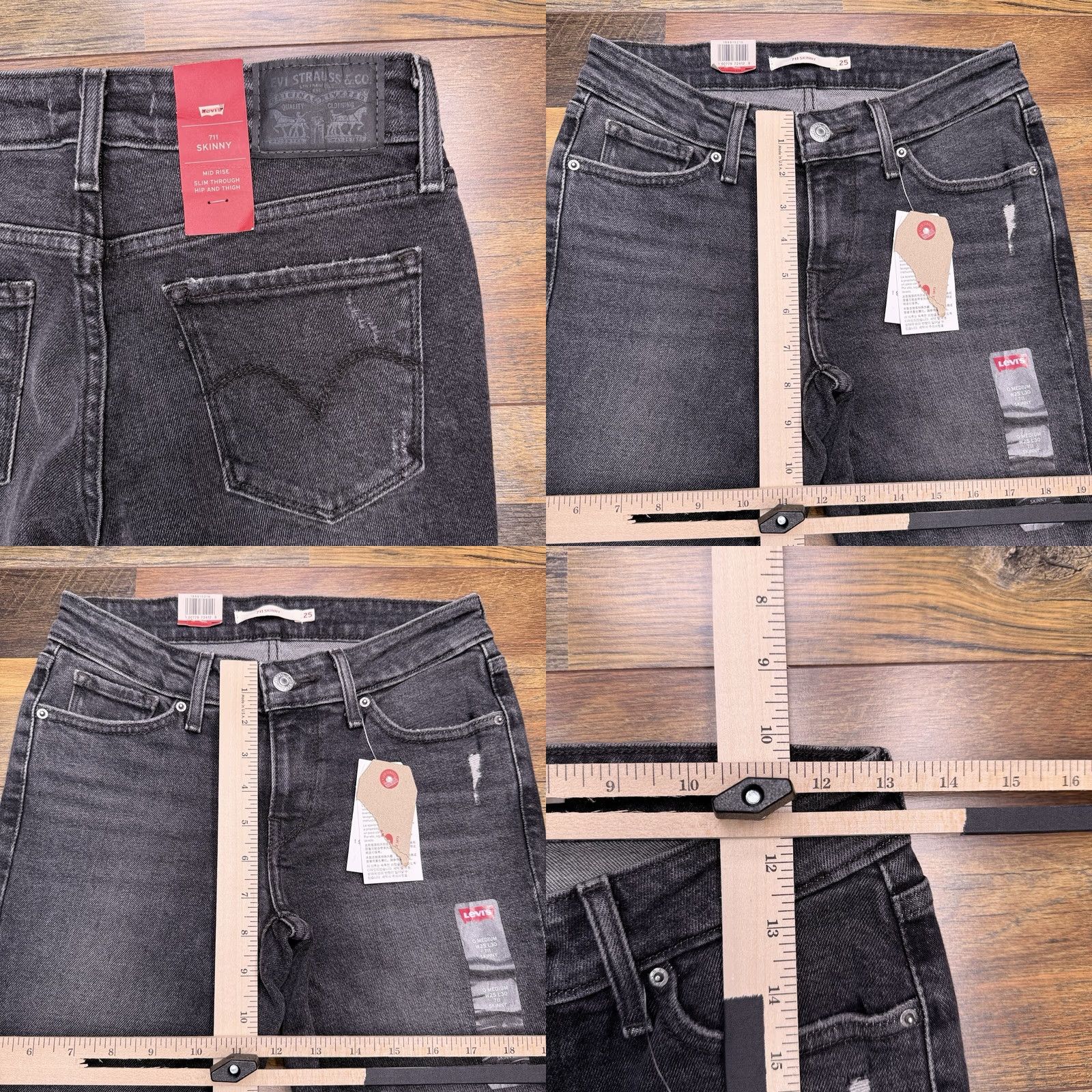 Levi's Levi's 711 Skinny Jeans Womens 25 Black Low Rise Stretch 25x30 Denim Cotton Elastane 5-Pocket Zipper Button Regular Waist Inseam 30 New Size 42" / US 20 - 9 Thumbnail