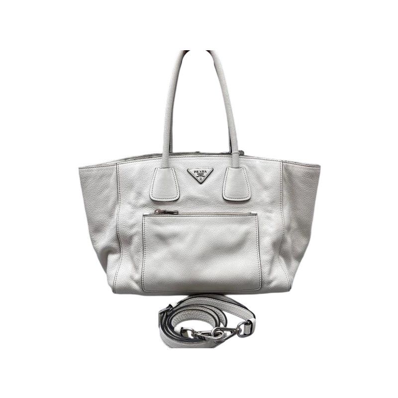 Prada Prada Pebbled Leather Triangle Logo Tote Bag Size ONE SIZE - 1 Thumbnail